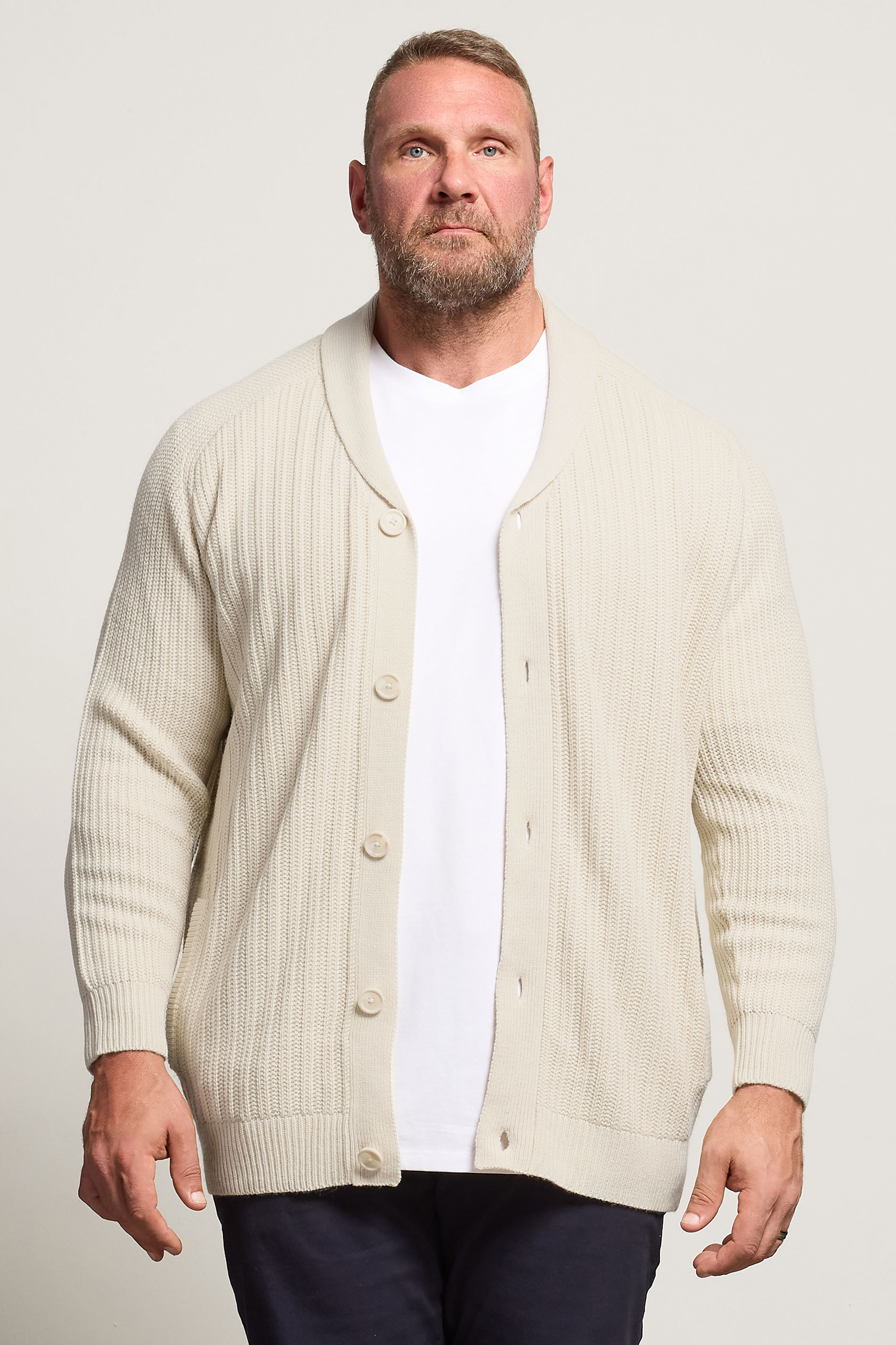 BadRhino Big & Tall Natural Brown Knitted Shawl Cardigan | BadRhino 1