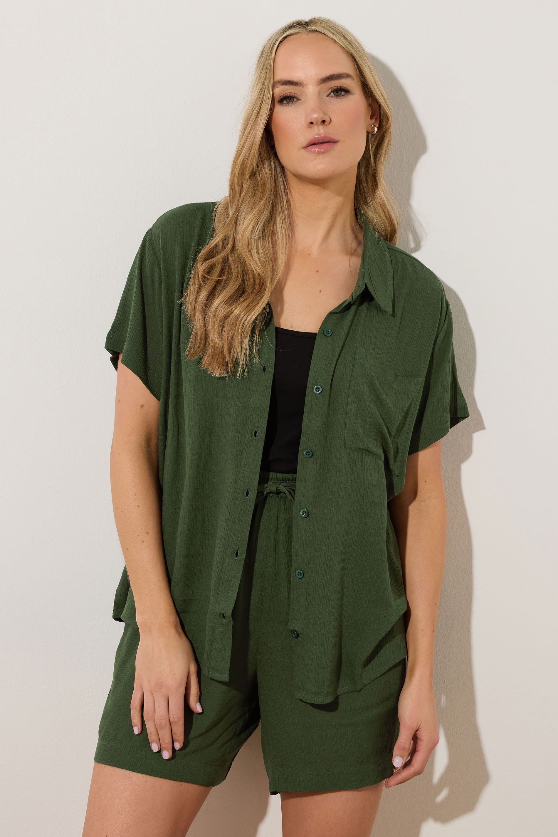 LTS Tall Khaki Green Cotton Crinkle Shirt | Long Tall Sally 6