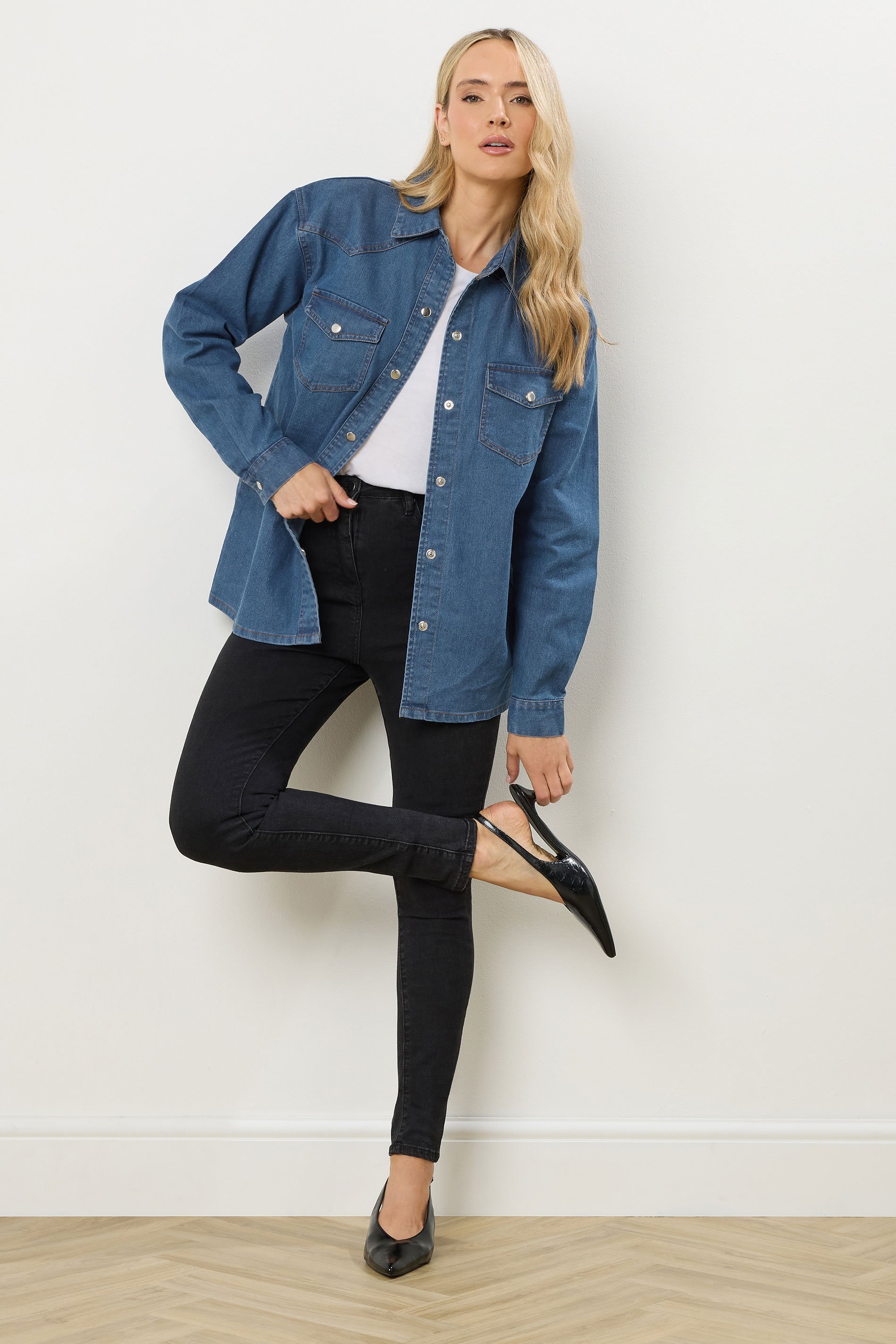 LTS Tall Blue Denim Mid Wash Shirt | Long Tall Sally 4