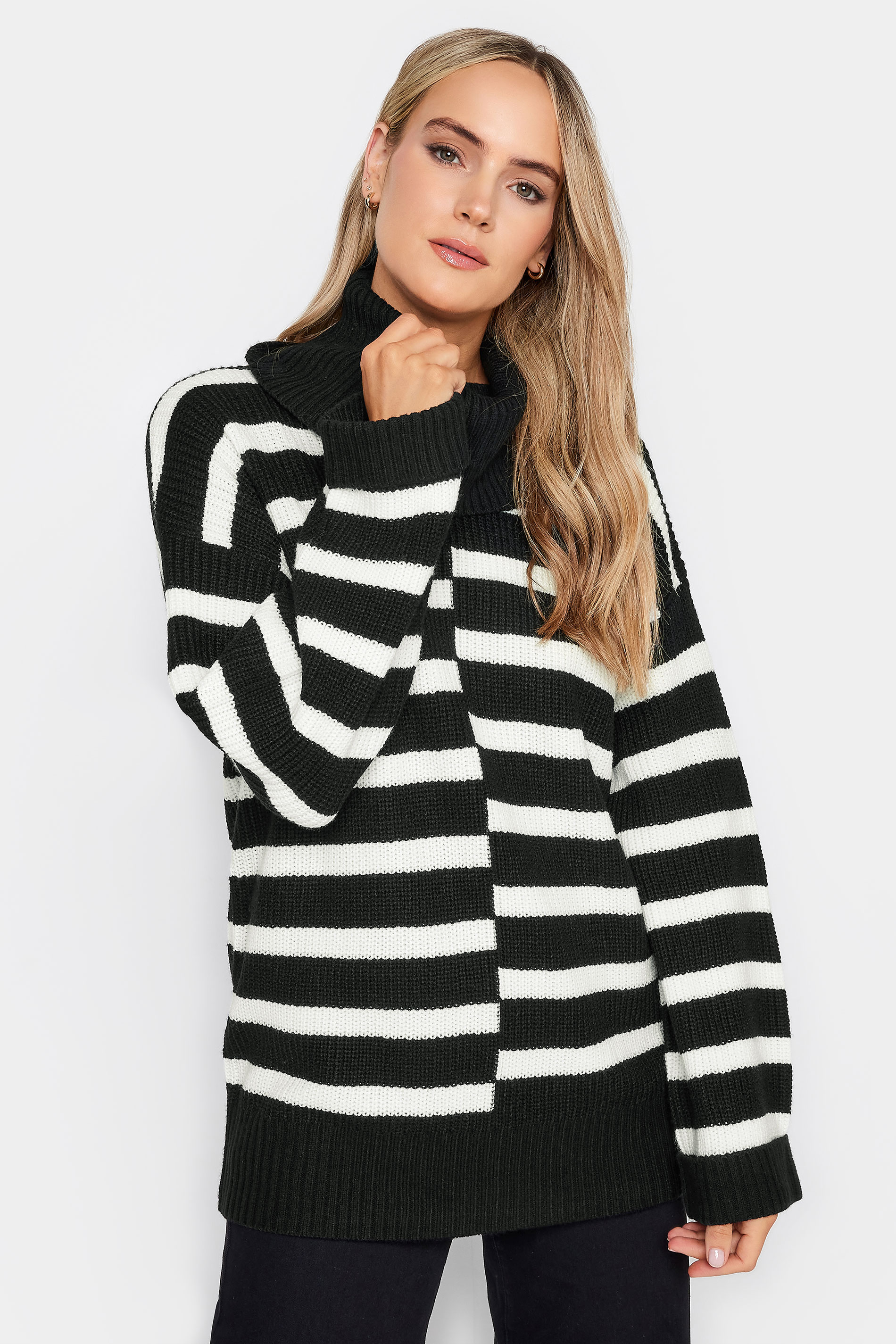 LTS Tall Black Stripe Print Roll Neck Jumper | Long Tall Sally 4