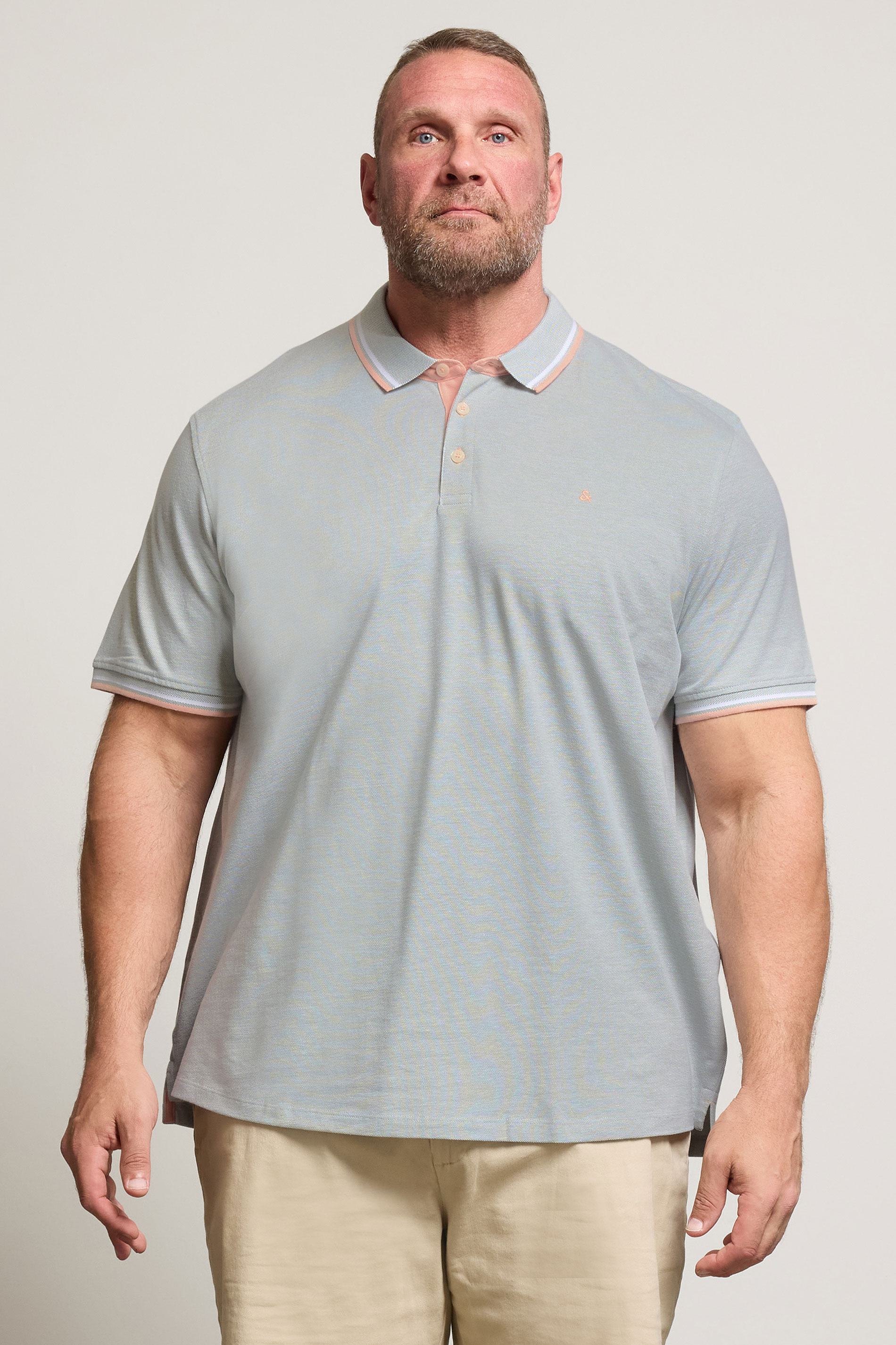 JACK & JONES Big & Tall Light Grey Paulos Polo Shirt | BadRhino 1