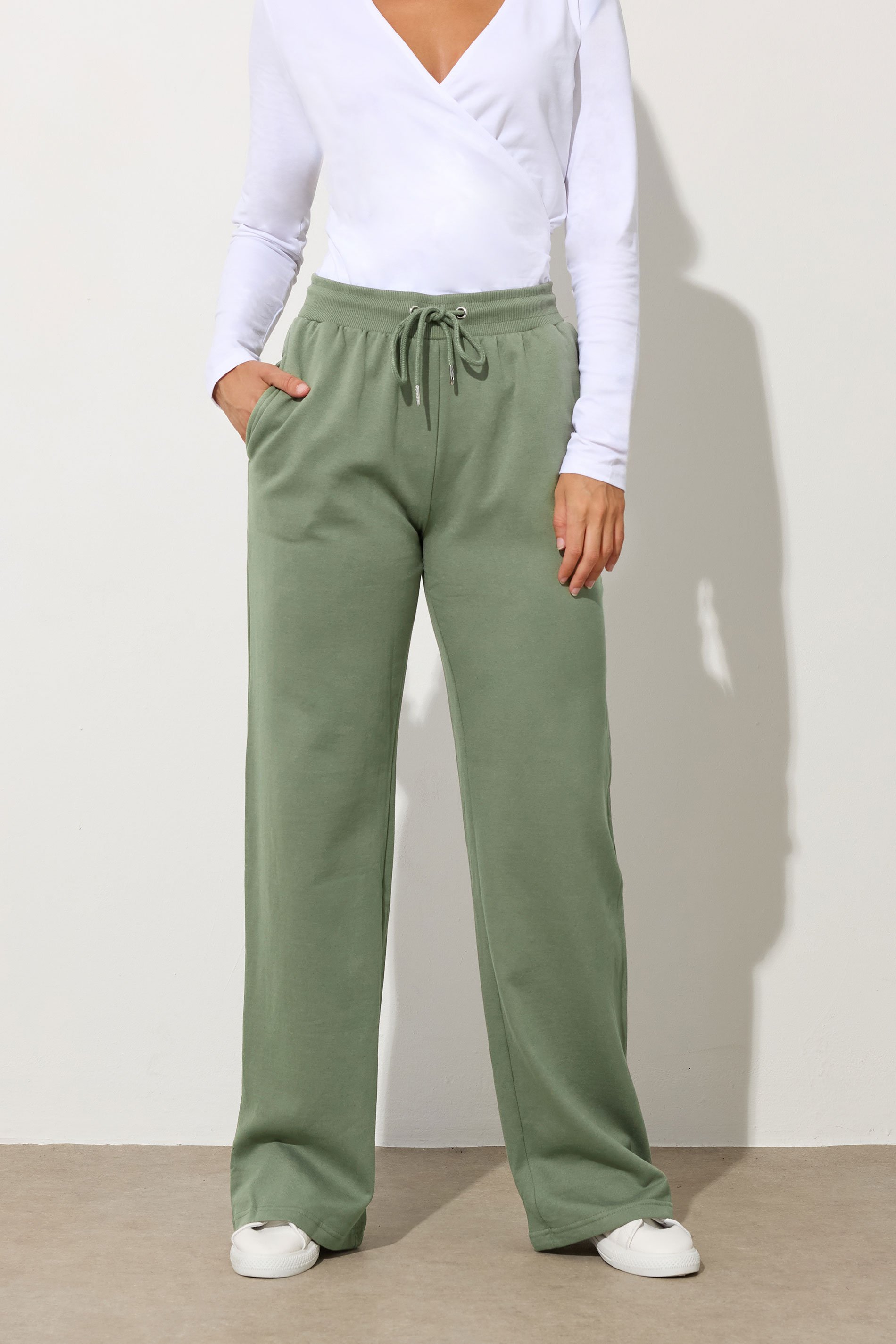 LTS Tall Khaki Green Wide Leg Joggers | Long Tall Sally 3