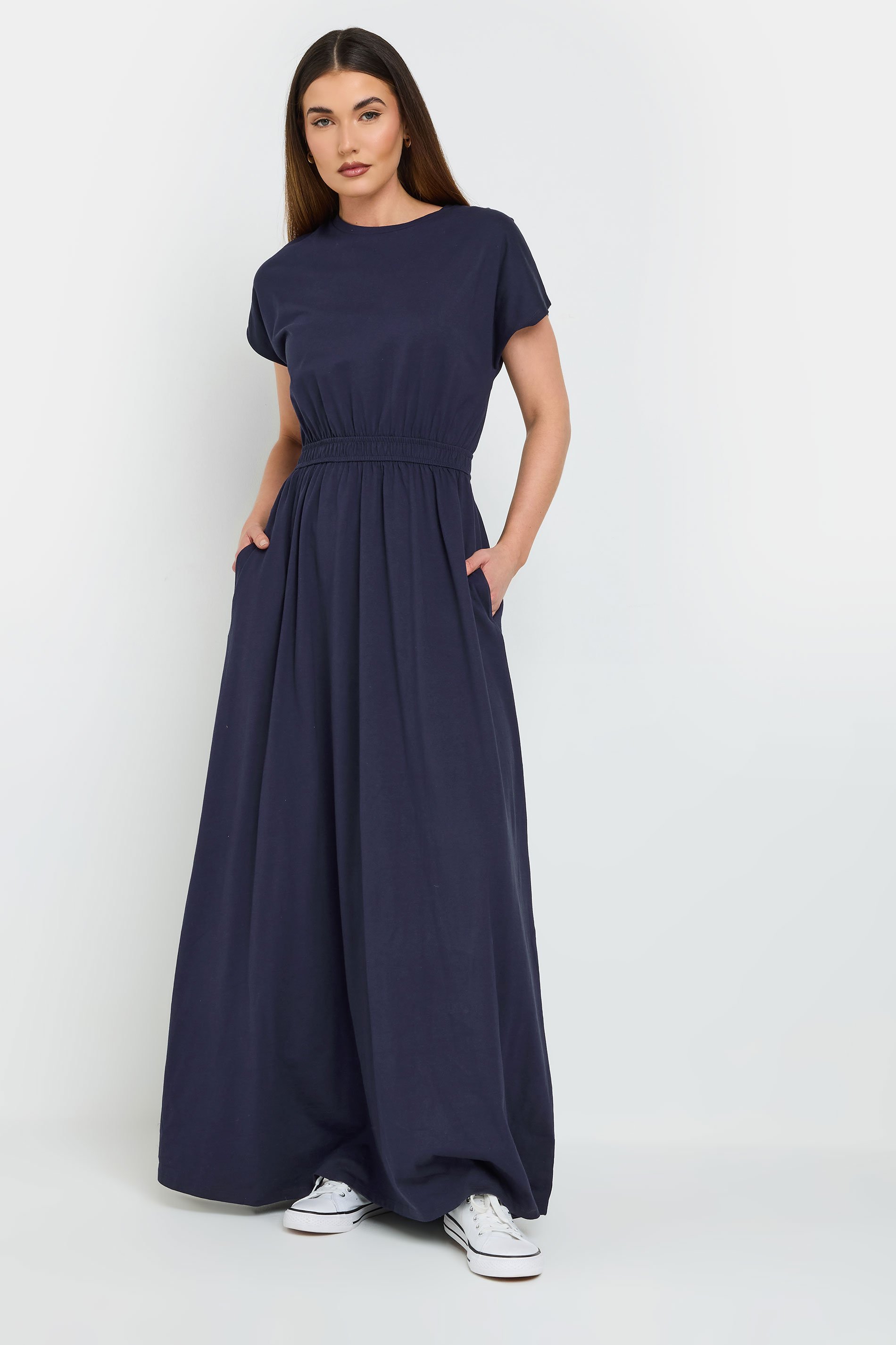 LTS Tall Navy Blue Jersey Shirred Waist Maxi Dress | Long Tall Sally 1