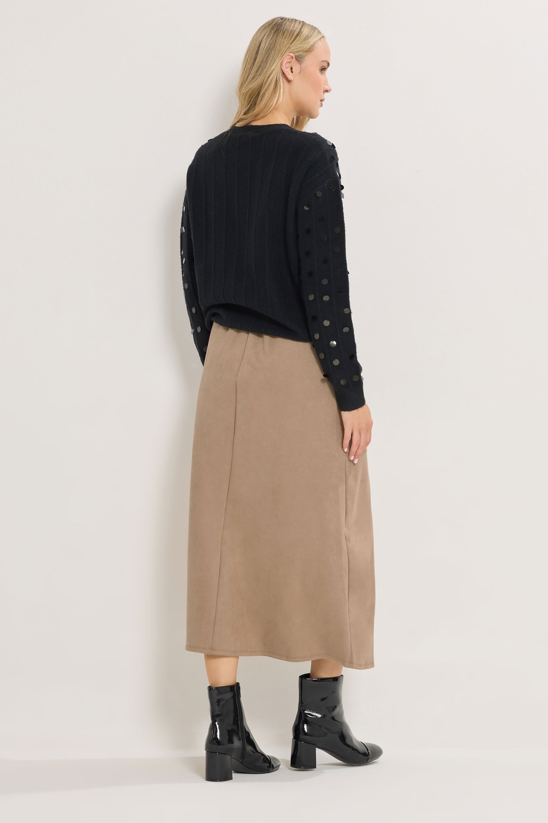 LTS Tall Tan Brown Suedette A-Line Midi Skirt | Long Tall Sally 3