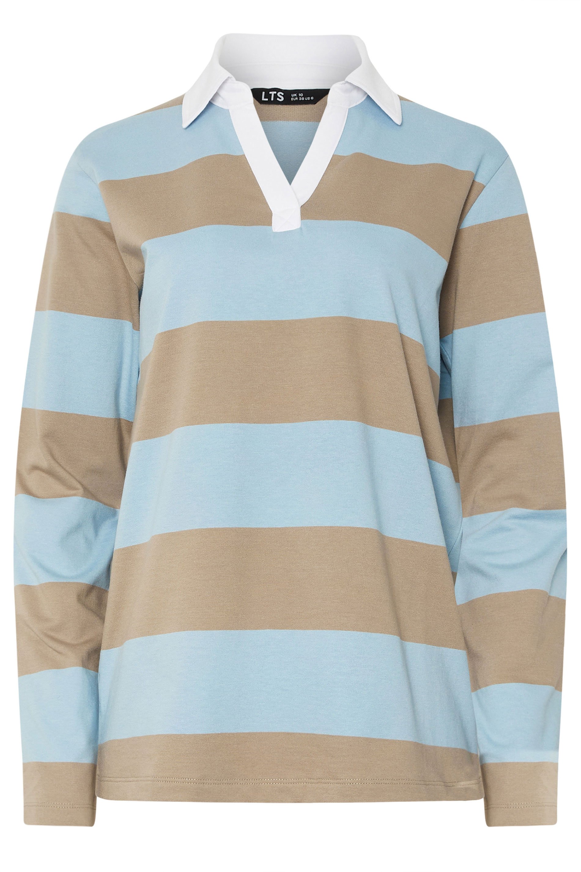 LTS Tall Light Blue & Brown Stripe Rugby Sweatshirt | Long Tall Sally 6