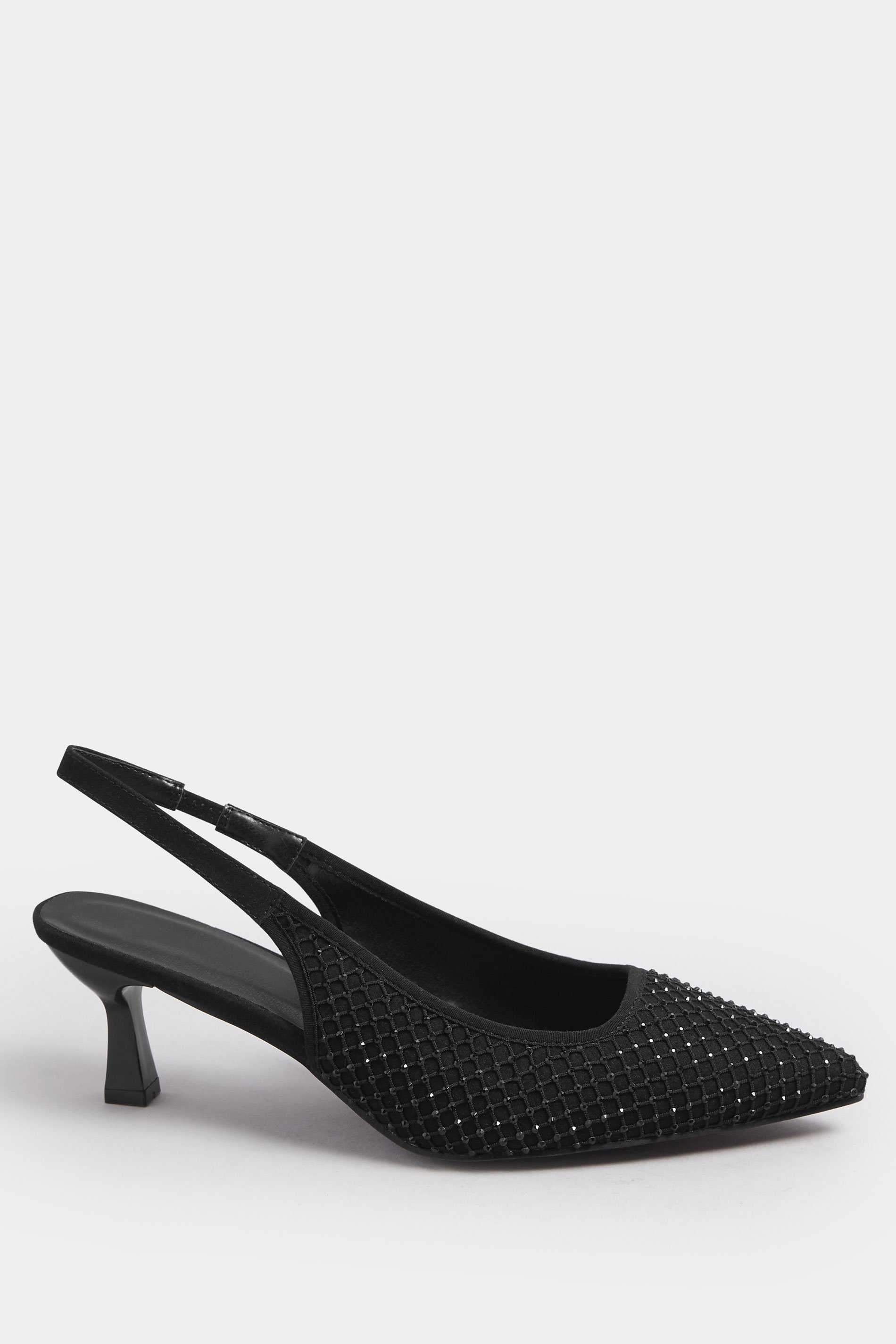 Black Diamante Slingback Court Shoes In Extra Wide EEE Fit | Yours Clothing 3