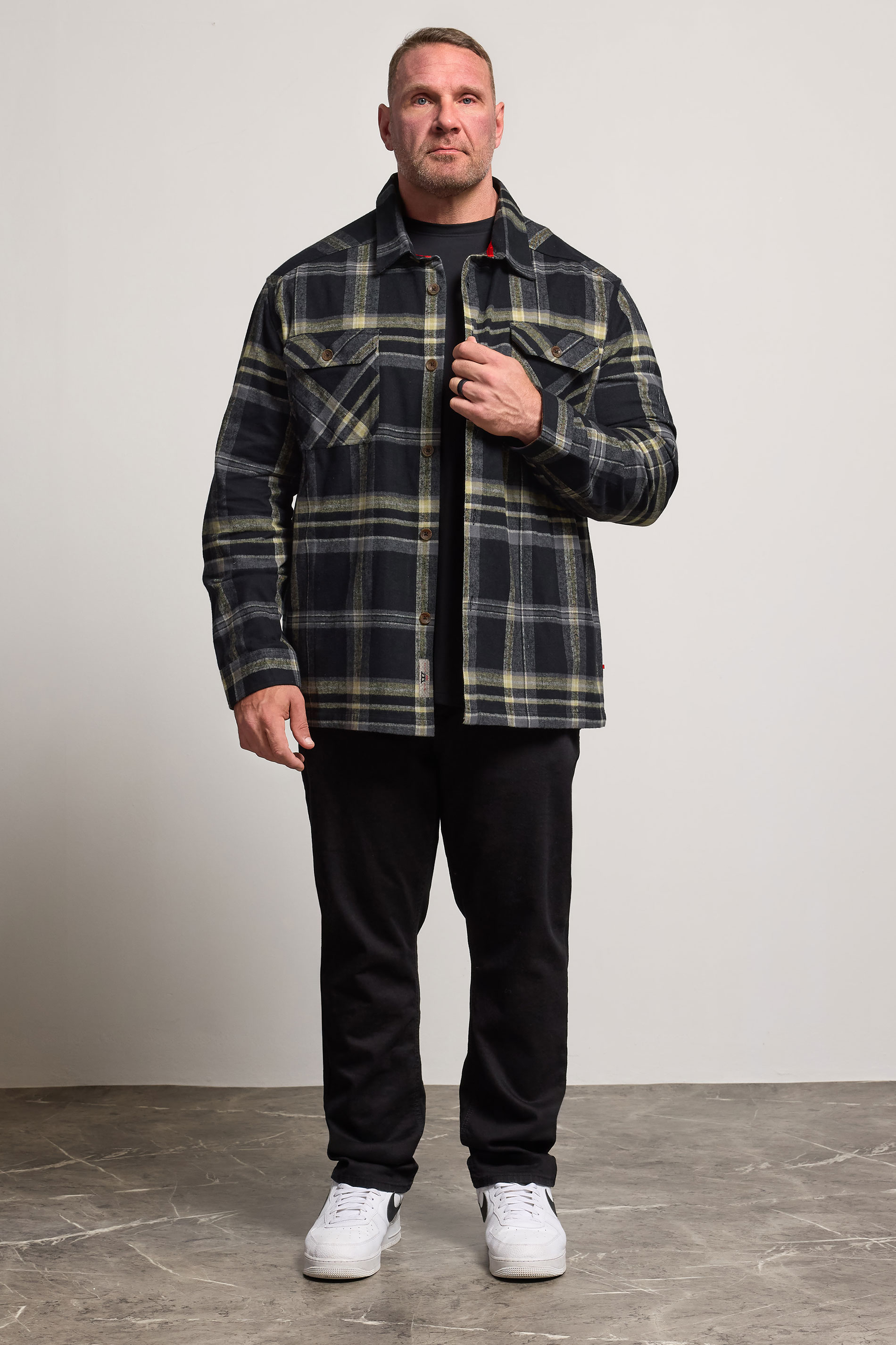 D555 Big & Tall Black Check Overshirt | BadRhino 3