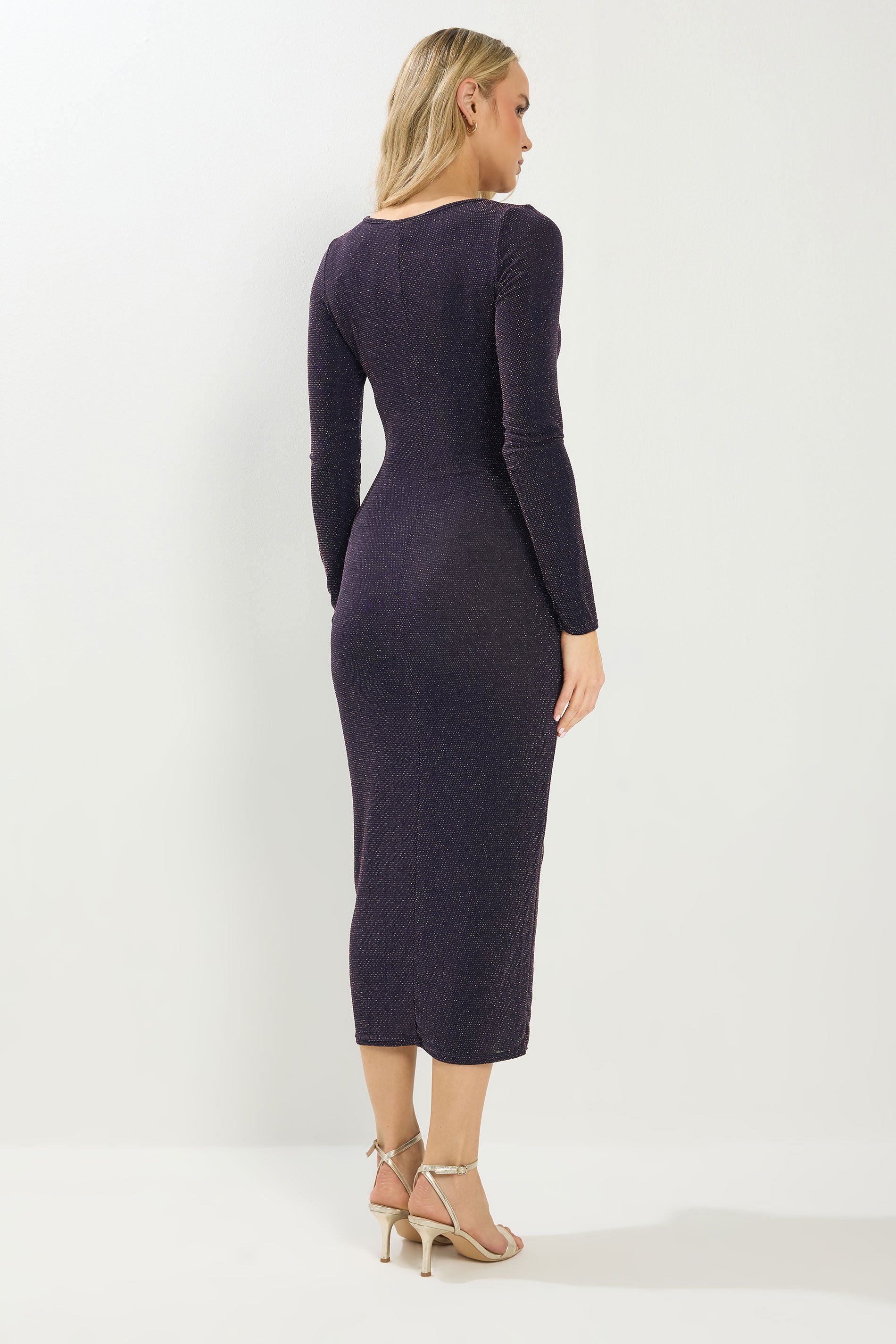 LTS Tall Navy Blue Sparkle Textured Drape Buckle Dress | Long Tall Sally 3