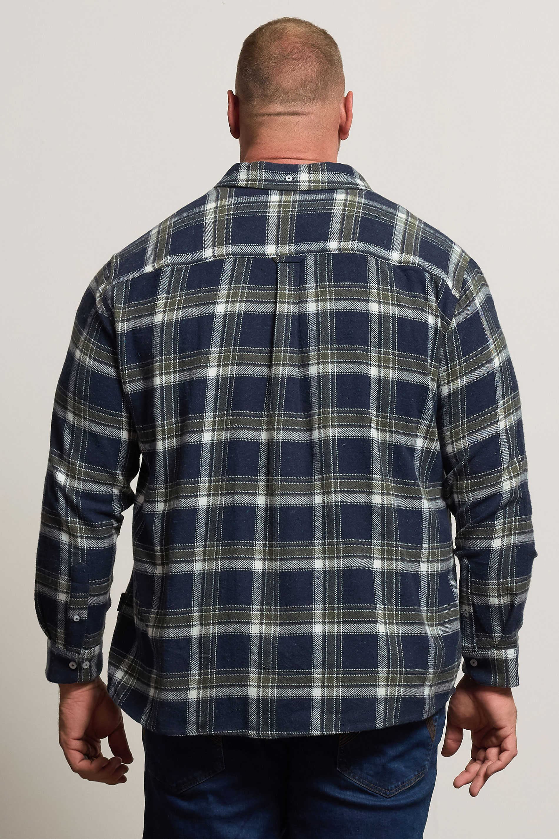 BadRhino Big & Tall Navy Blue & Green Brushed Checked Shirt 4