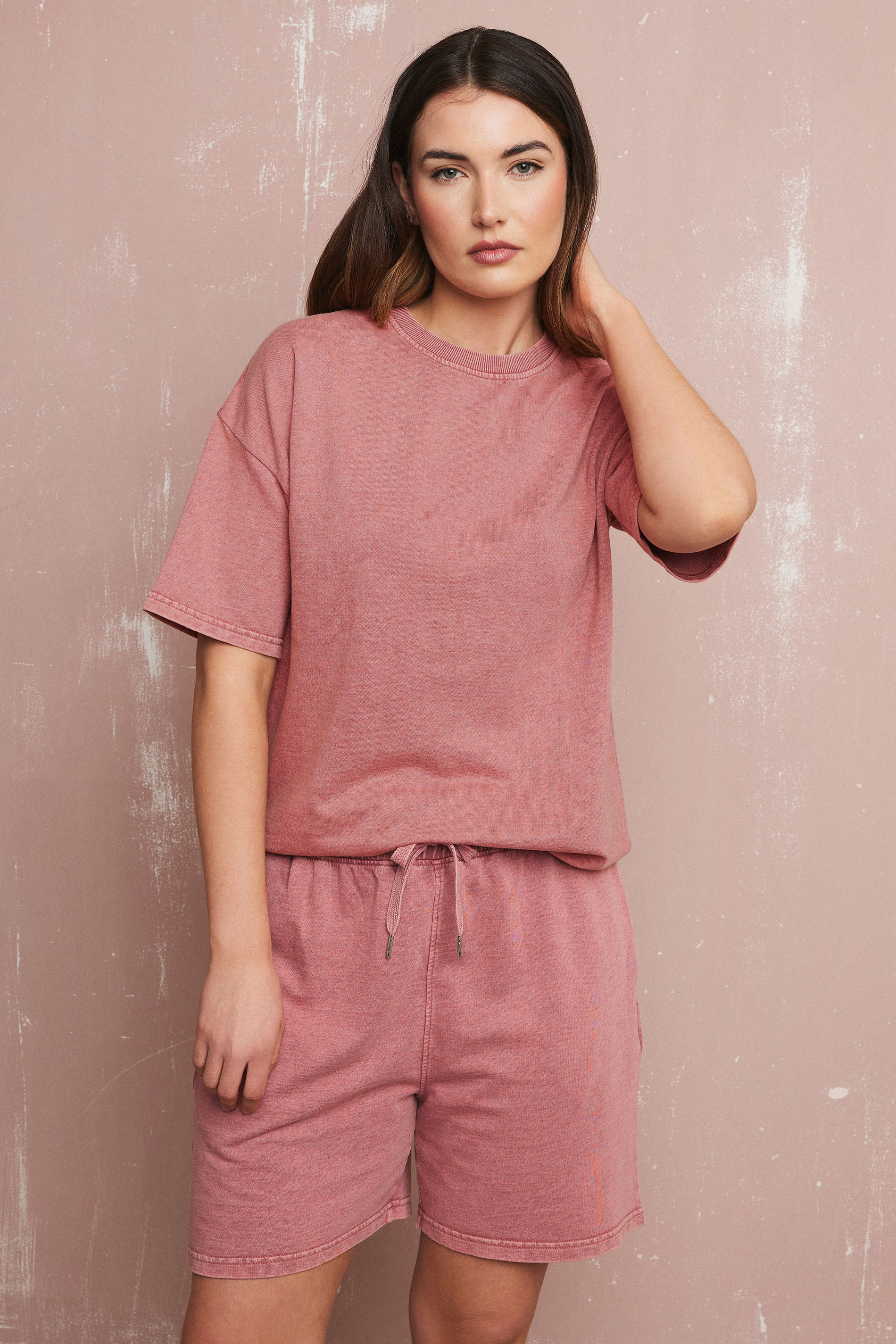 LTS Tall Pink Acid Wash Sweat T-Shirt & Shorts Set | Long Tall Sally 5