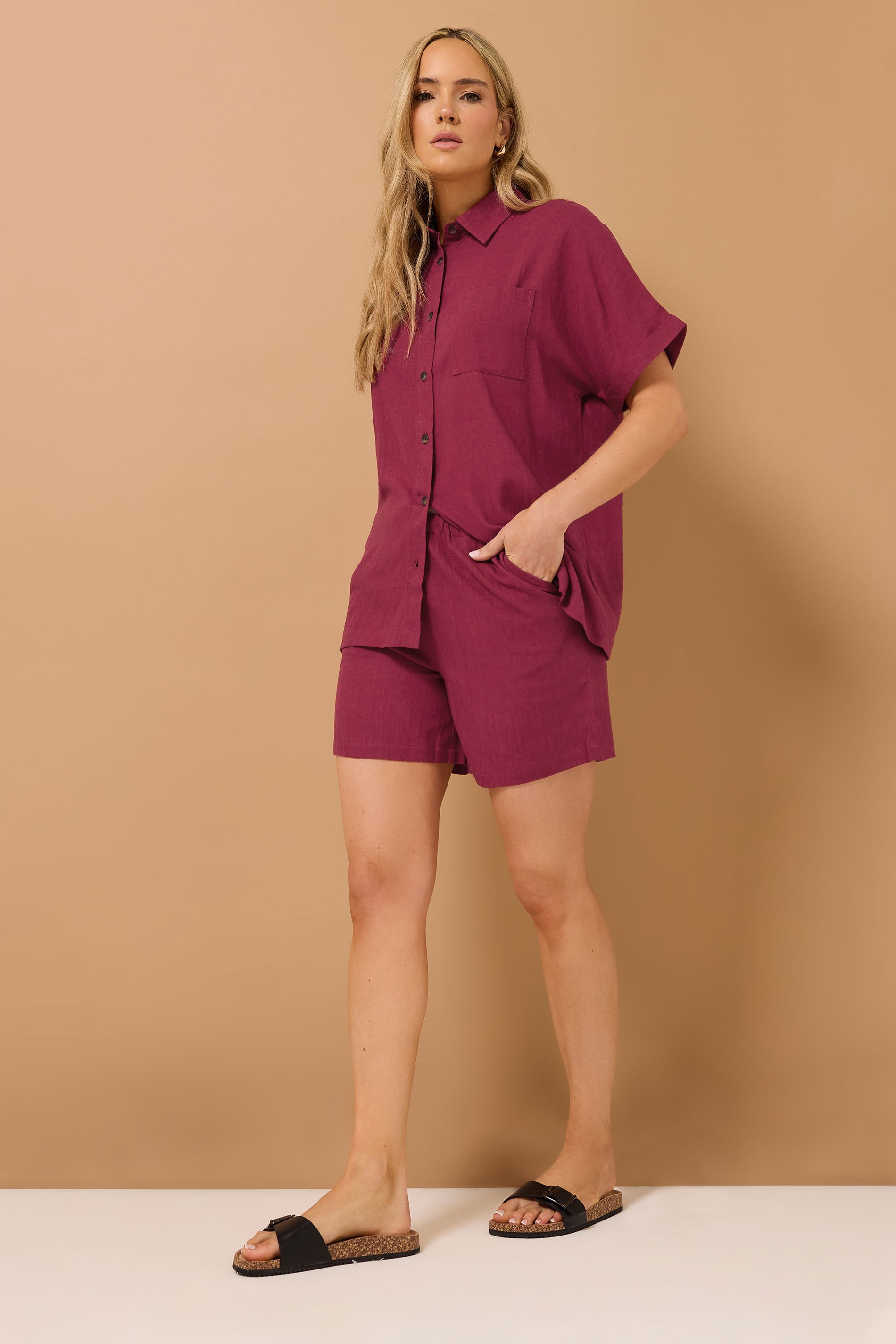 LTS Tall Dark Red Linen Tie Shorts | Long Tall Sally 4