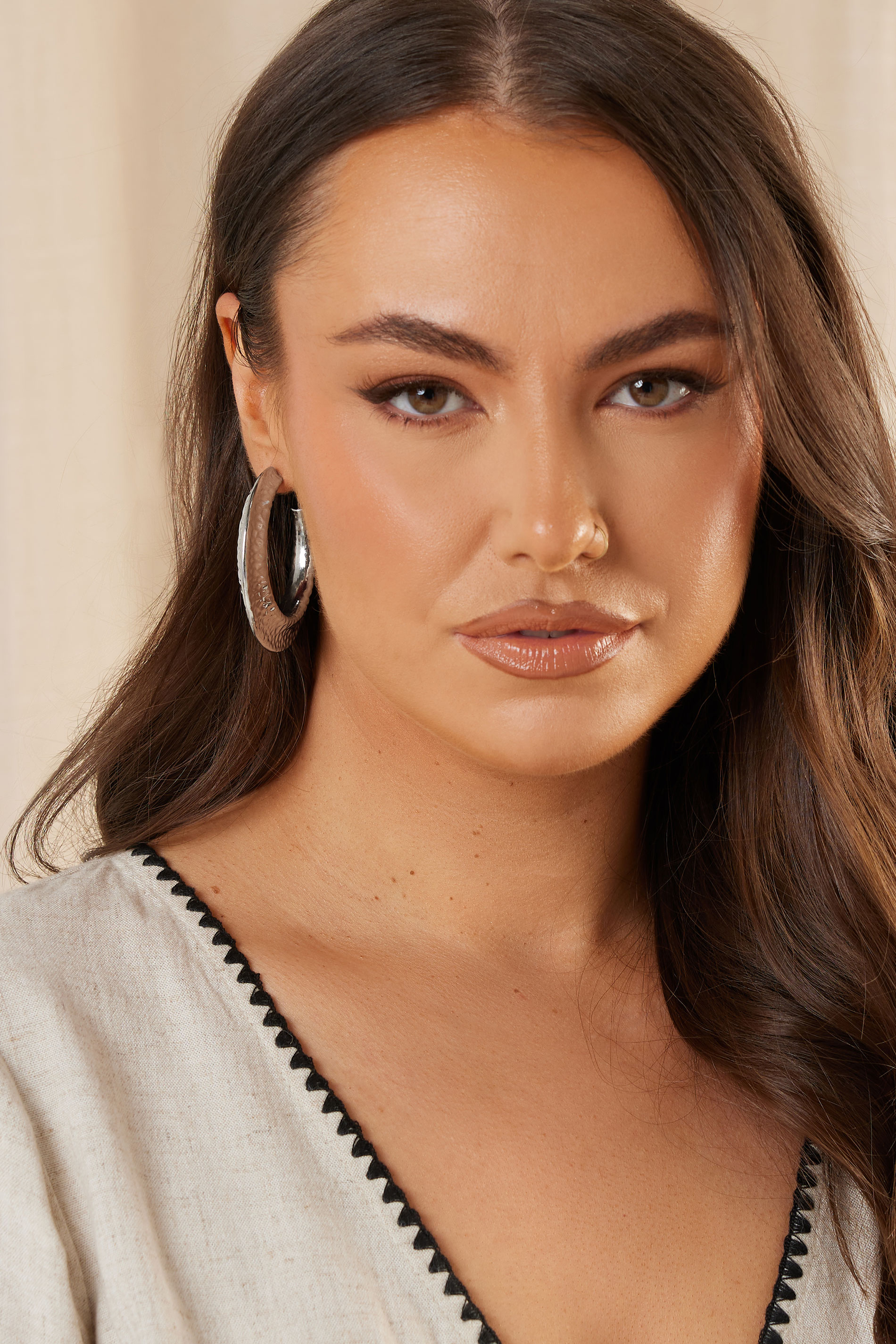 Silver Tone Hoop Textured Earrings | Yours Clothing 1