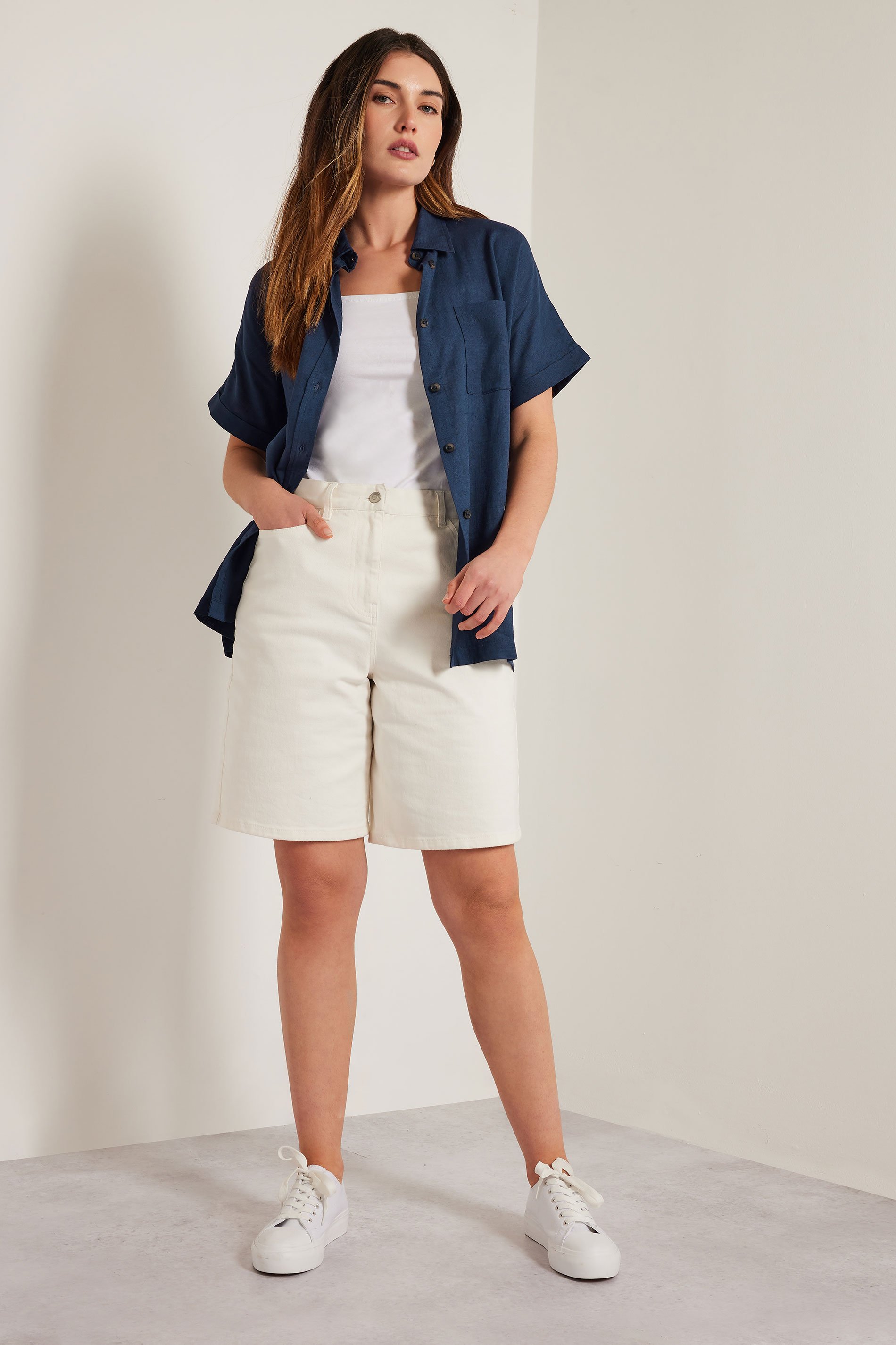 LTS Tall Navy Blue Linen Oversized Short Sleeve Shirt | Long Tall Sally 6