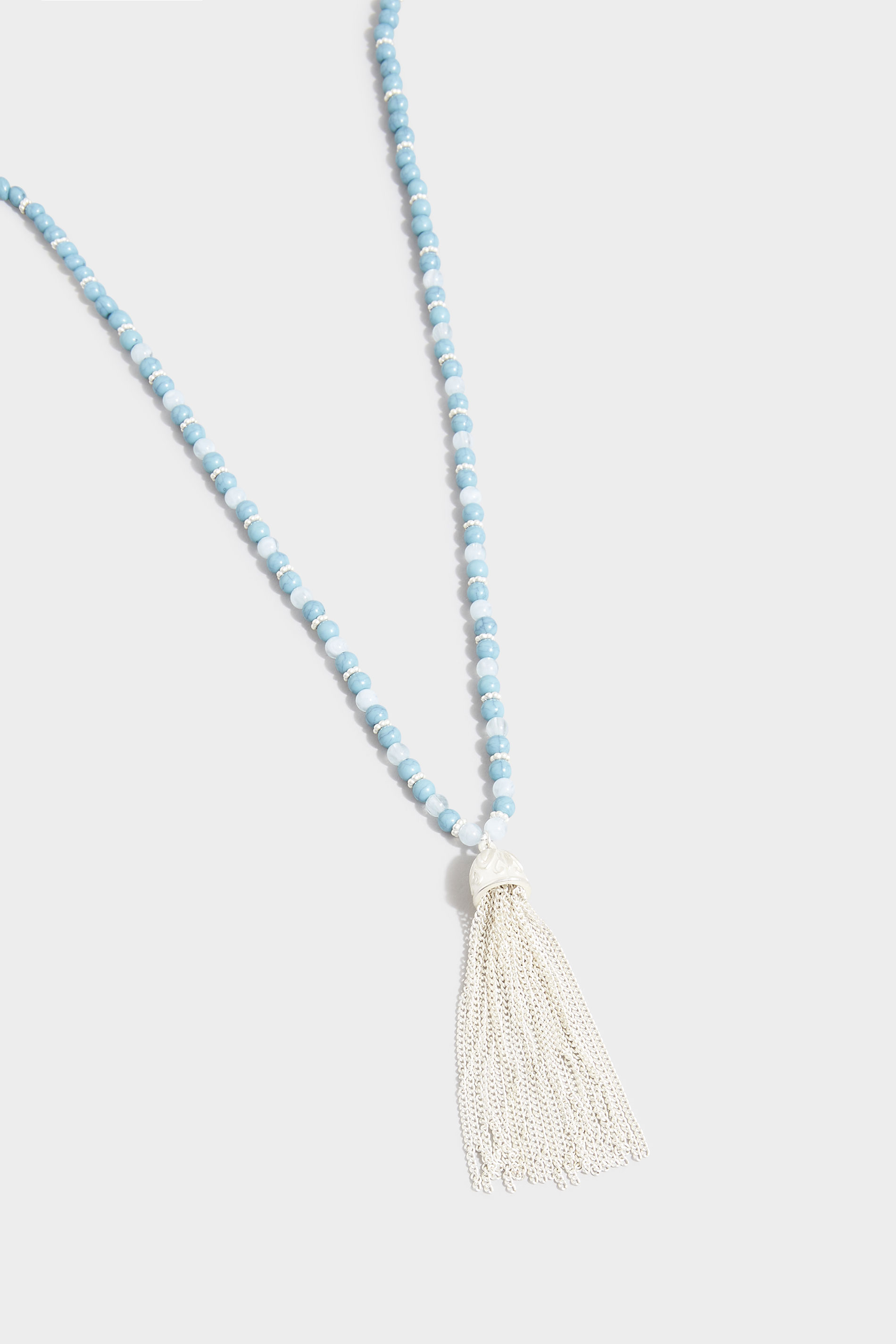 Blue Bead Tassel Pendant Long Necklace | Yours Clothing 4