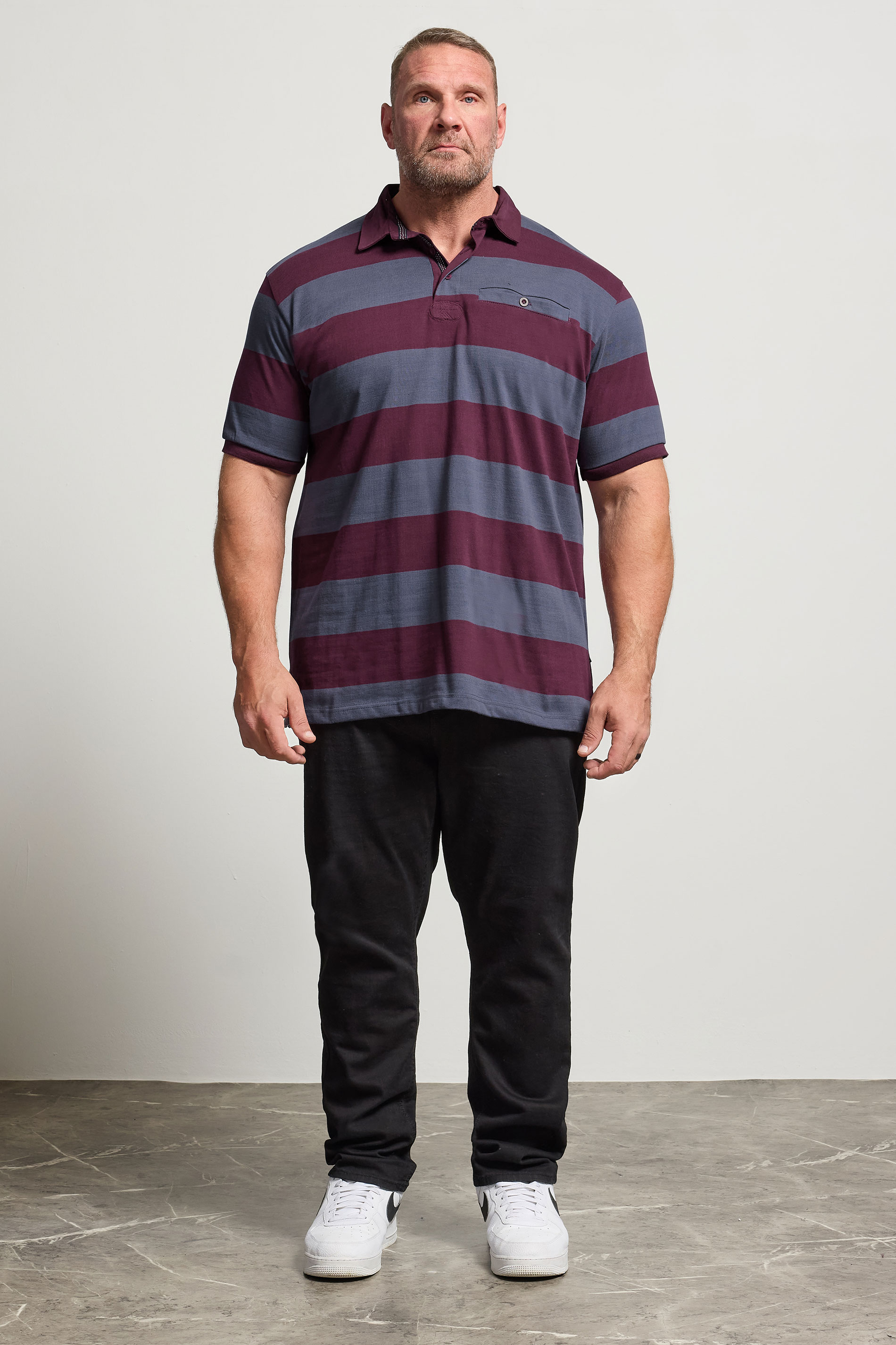 KAM Indigo Blue Striped Short Sleeve Rugby Polo Shirt | BadRhino 2