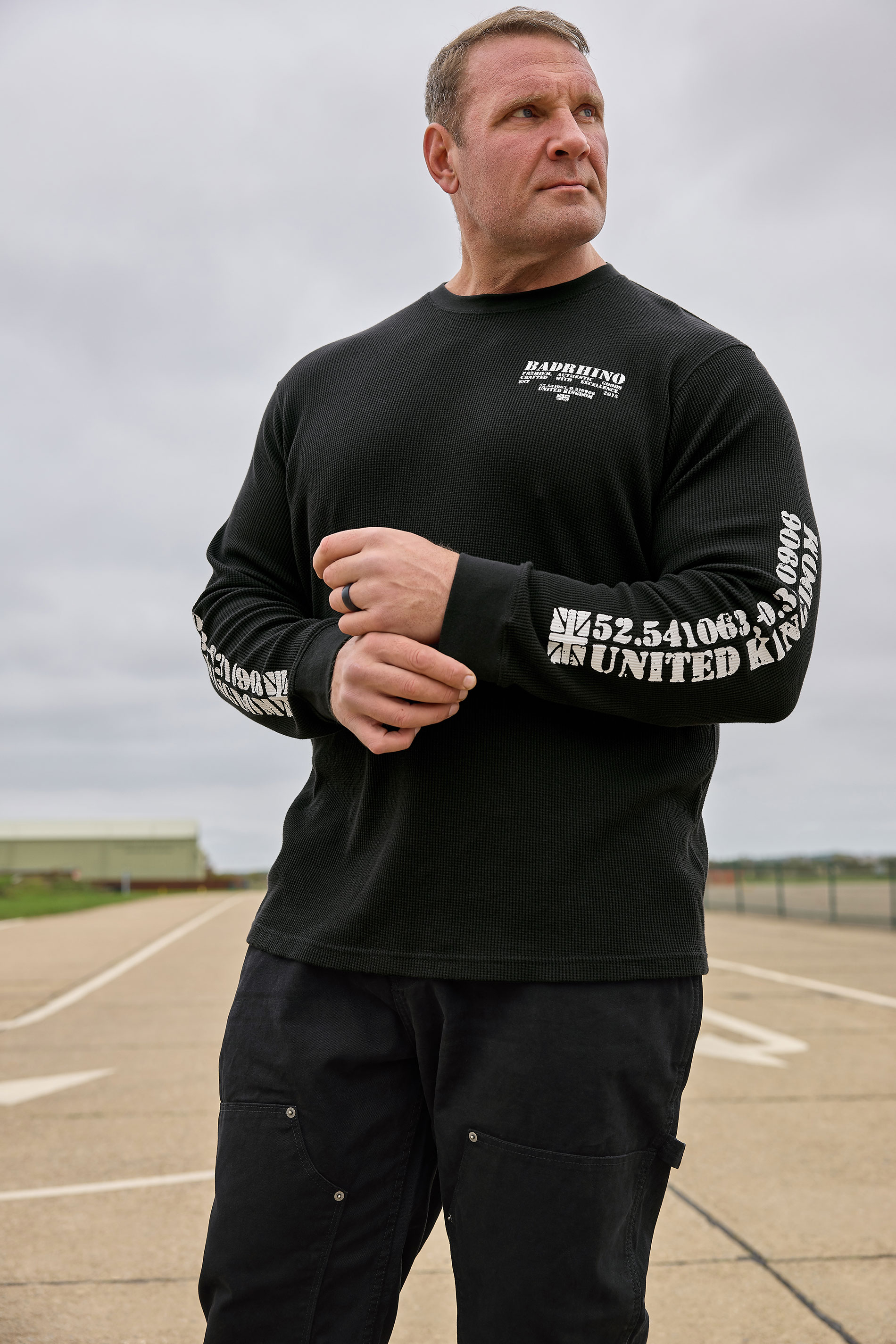 BadRhino Big & Tall Black Military Waffle Texture Long sleeve T-Shirt | BadRhino 2