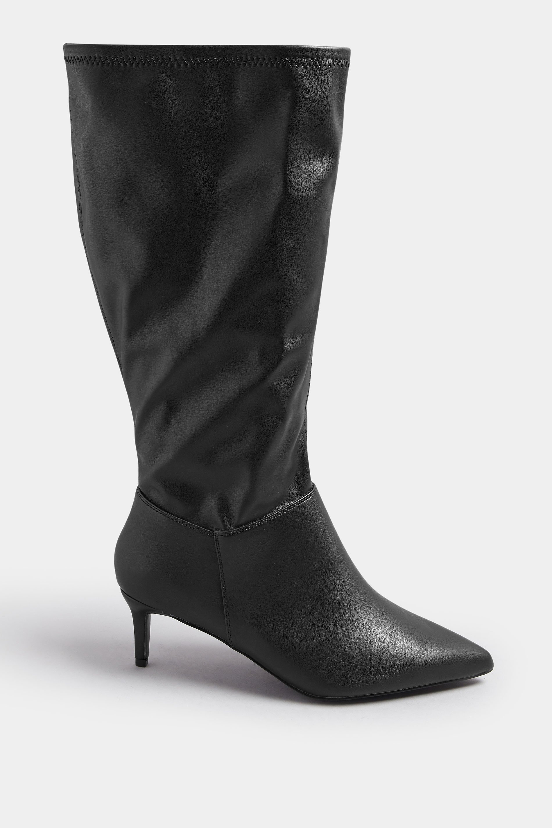 Black Faux Leather Pointed Kitten Heel Boots In Extra Wide EEE Fit | Yours Clothing 4
