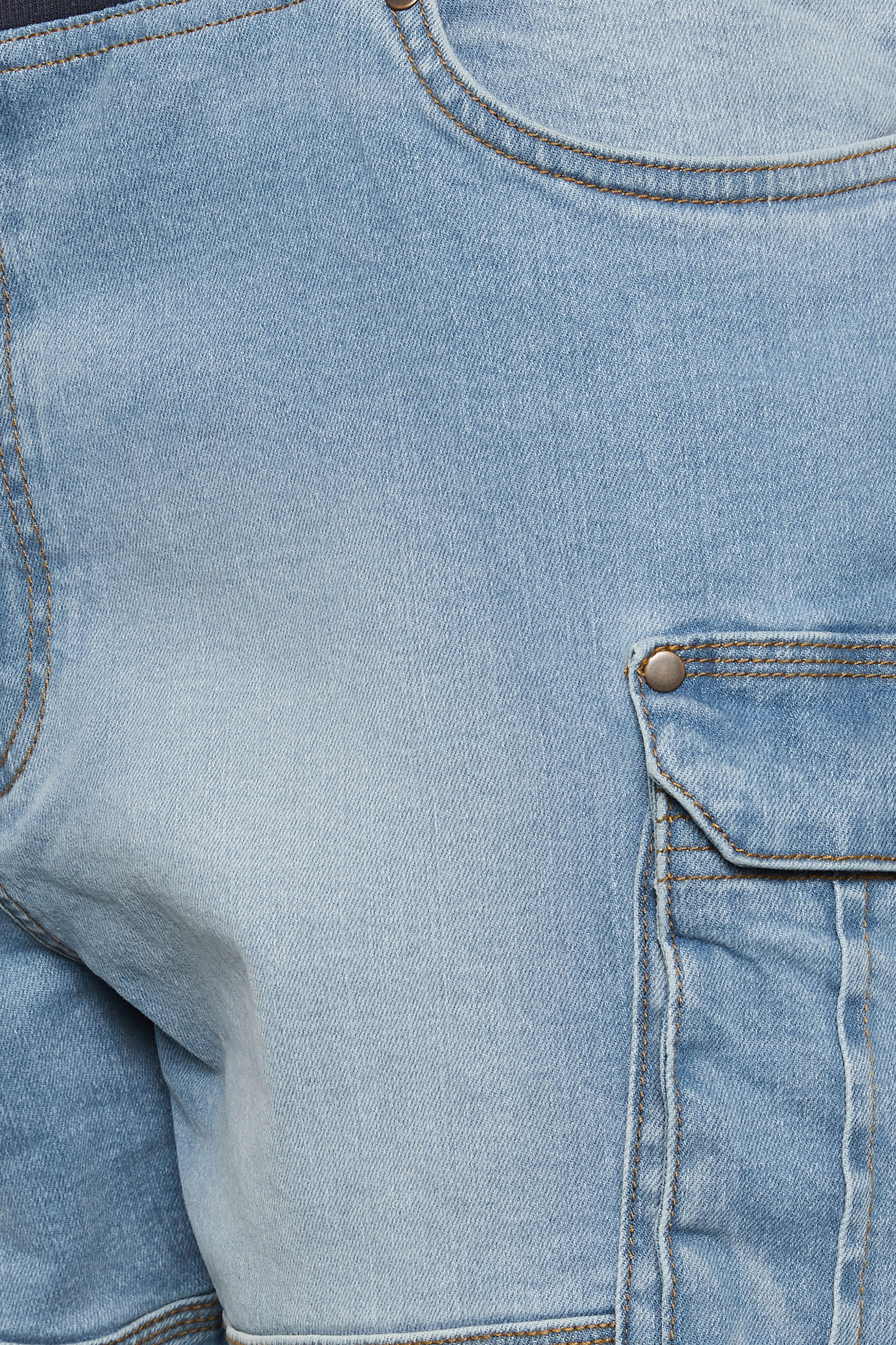 BadRhino Big & Tall Blue Light Wash Elasticated Waist Denim Cargo Shorts | BadRhino 5