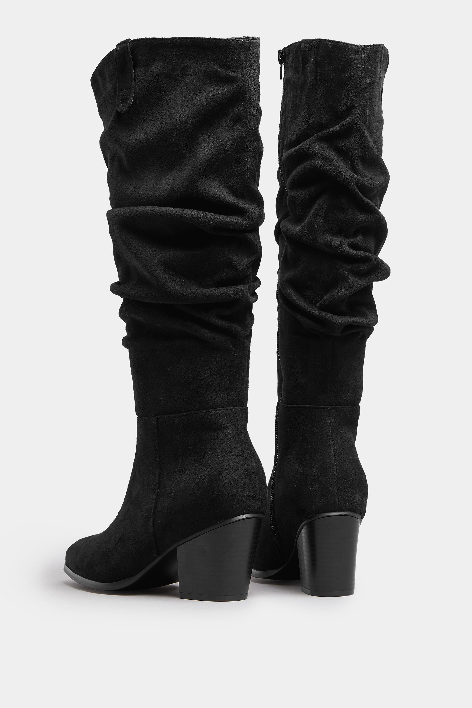Black Faux Suede Ruched Western Boots In Extra Wide EEE Fit | Yours Clothing 4