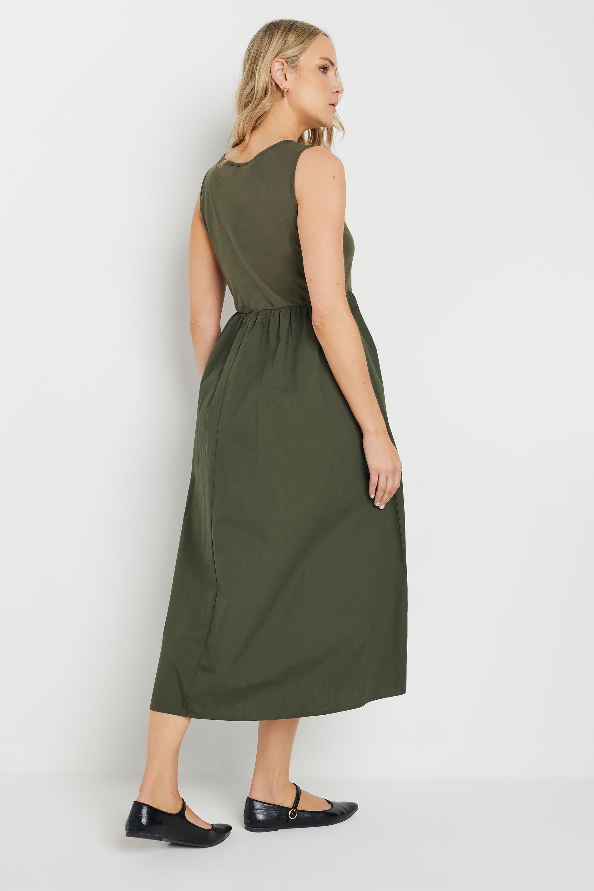LTS Tall Khaki Green Jersey & Woven Mix Fabric Midi Dress | Long Tall Sally 7
