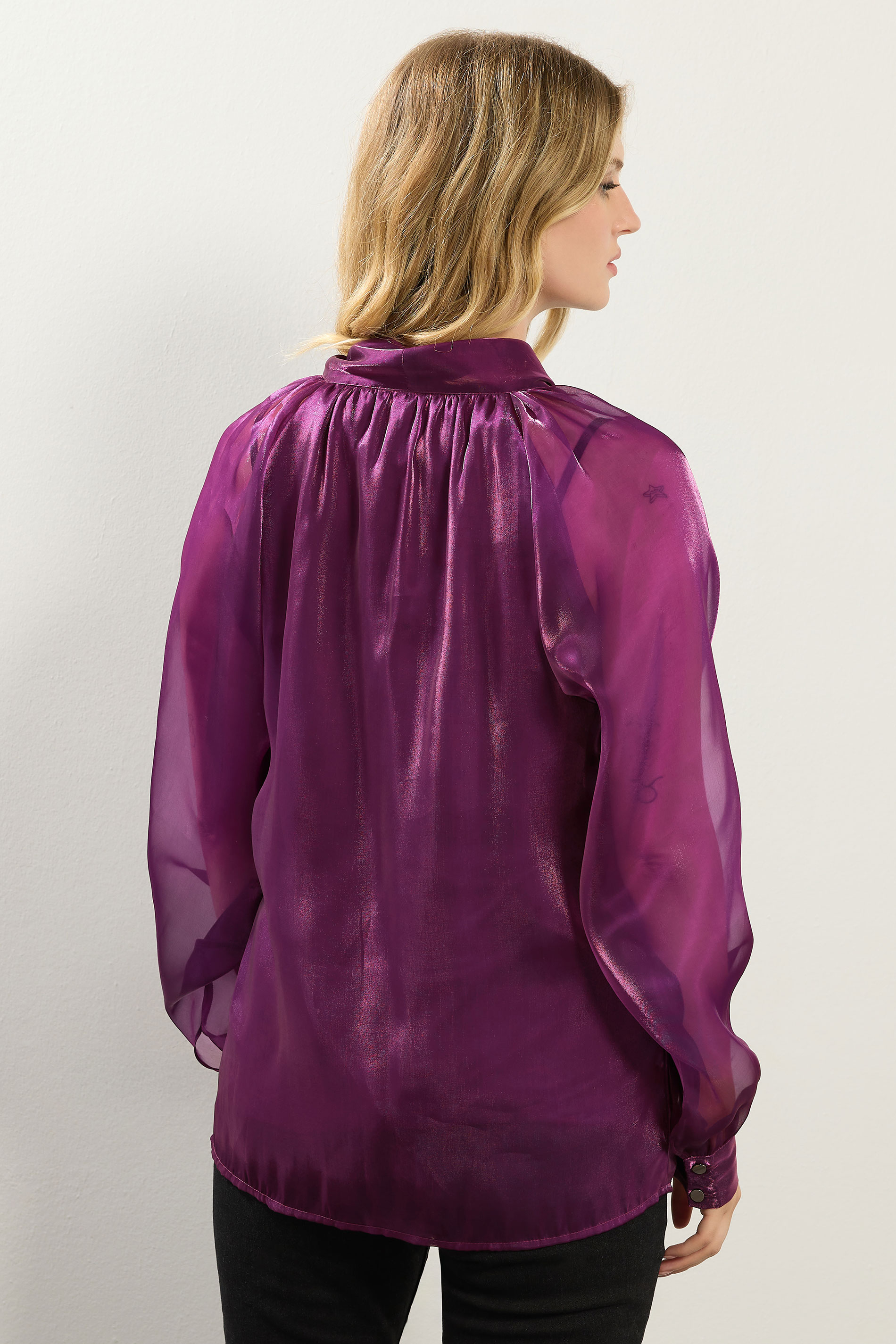 LTS Tall Purple Organza Tie Neck Blouse | Long Tall Sally 5