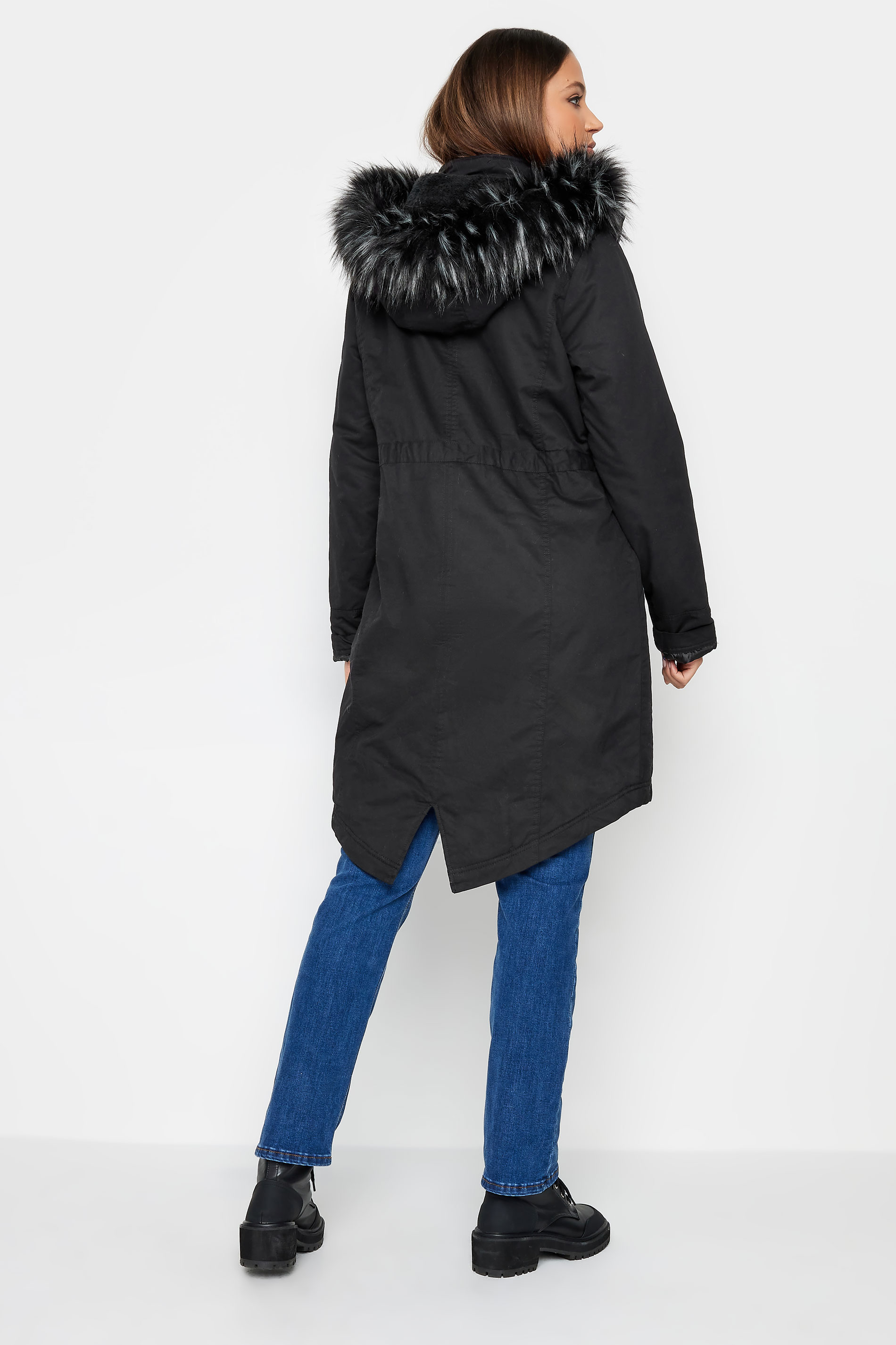 LTS Black Faux Fur Trim Parka | Long Tall Sally 3