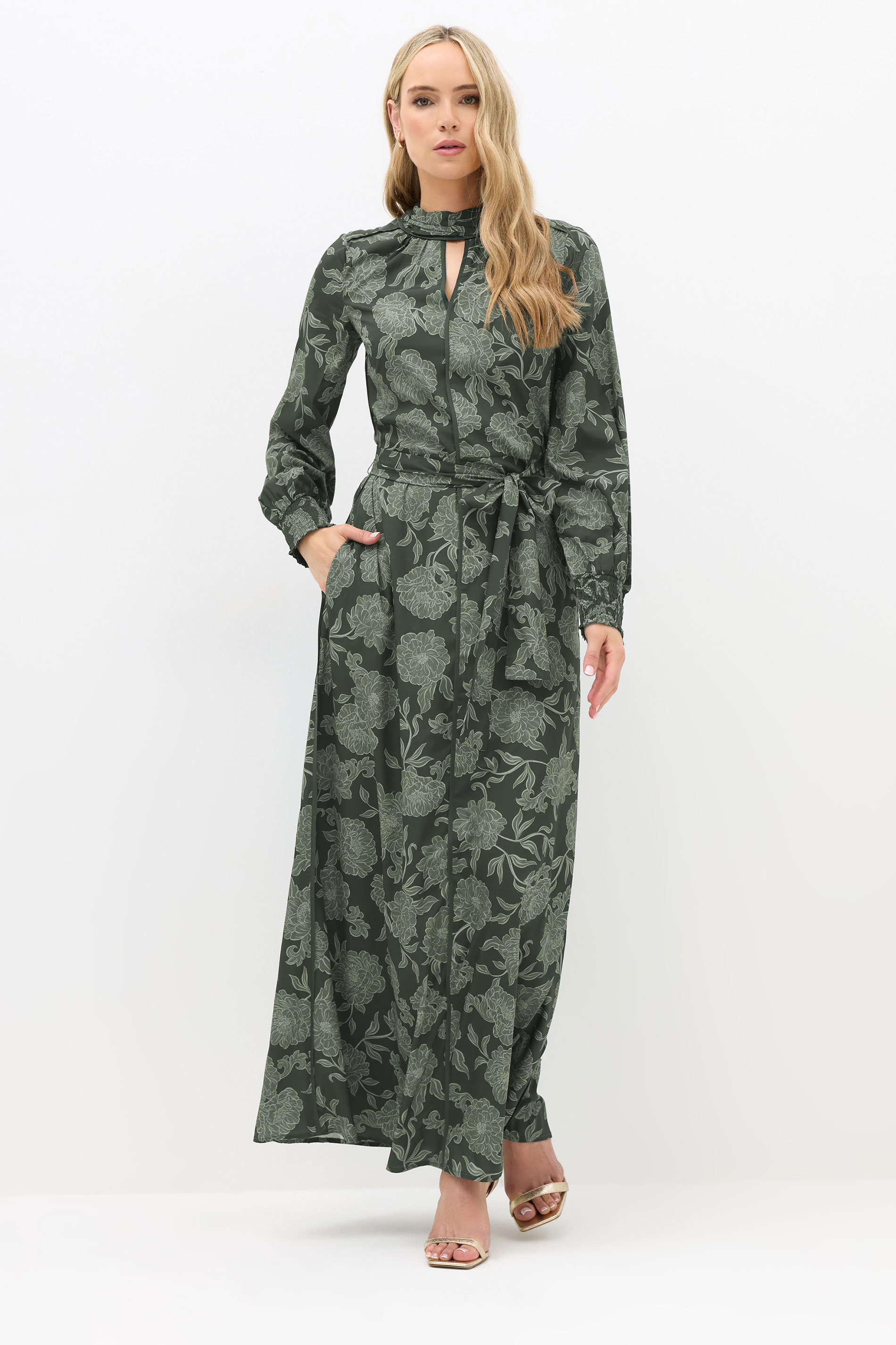 LTS Tall Green Floral High Neck Tie Dress | Long Tall Sally 4