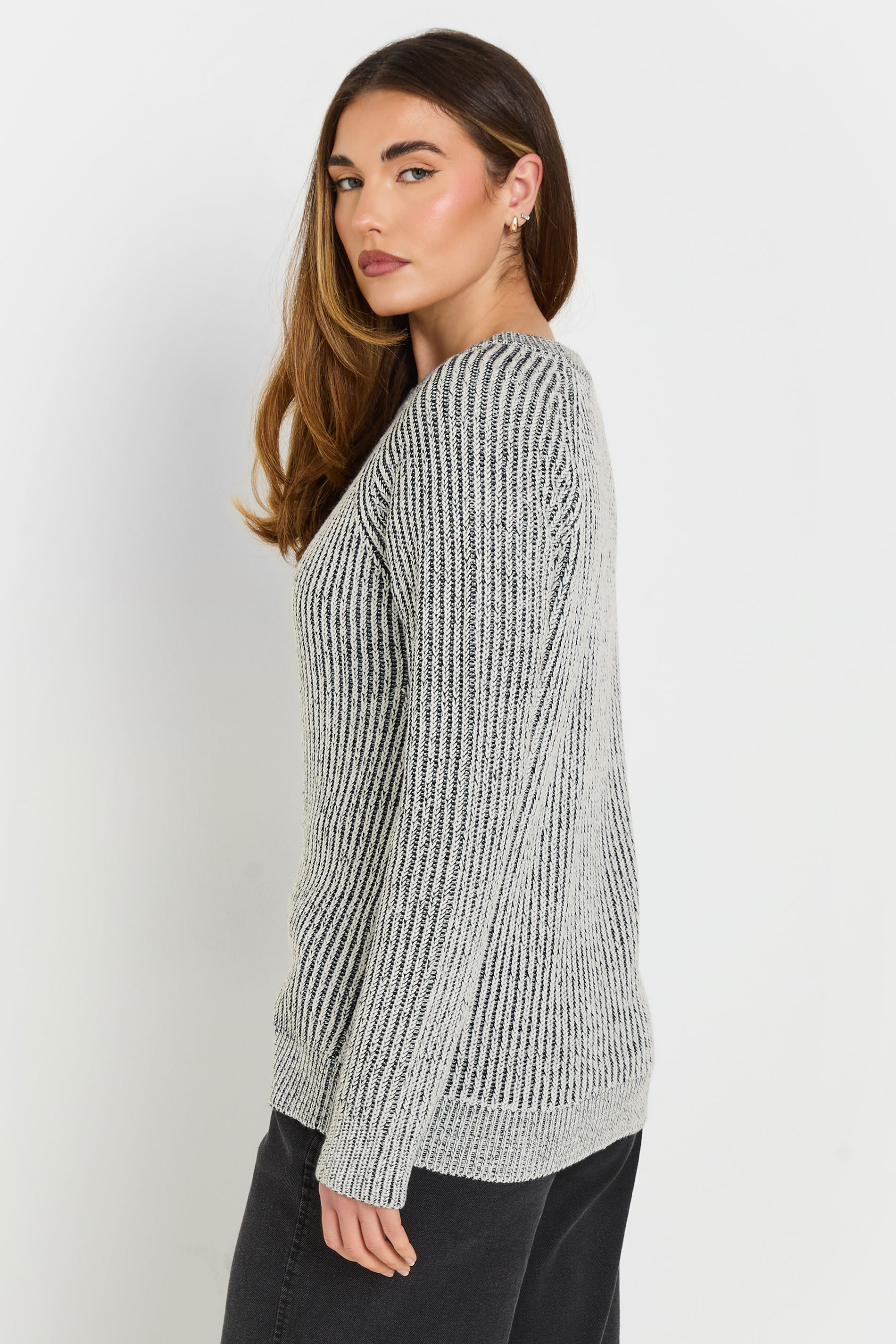 LTS Tall Black Knitted Contrast Jumper | Long Tall Sally 4