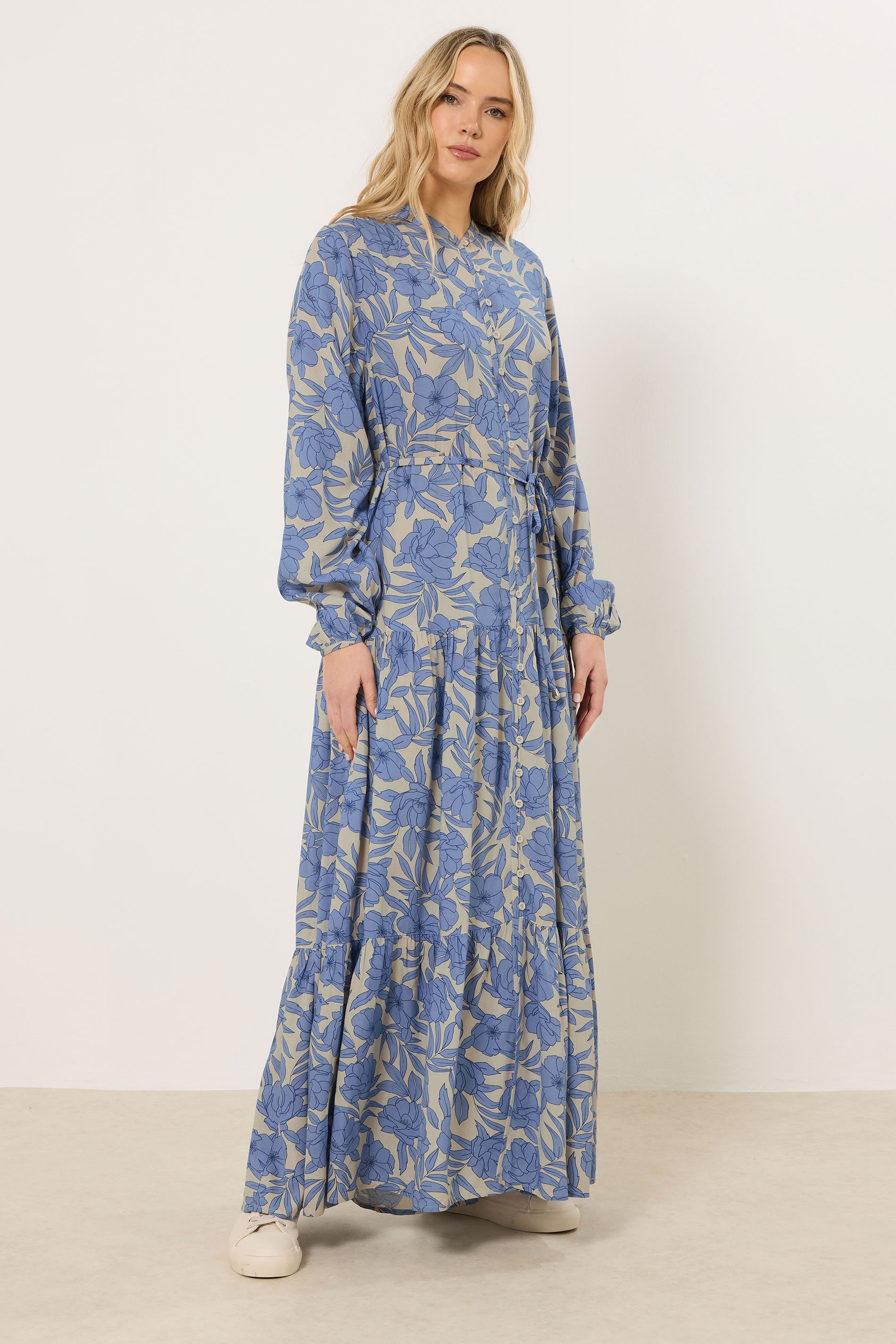 LTS Tall Women's Cream & Blue Tie Waist Maxi Dress | Long Tall Sally 2