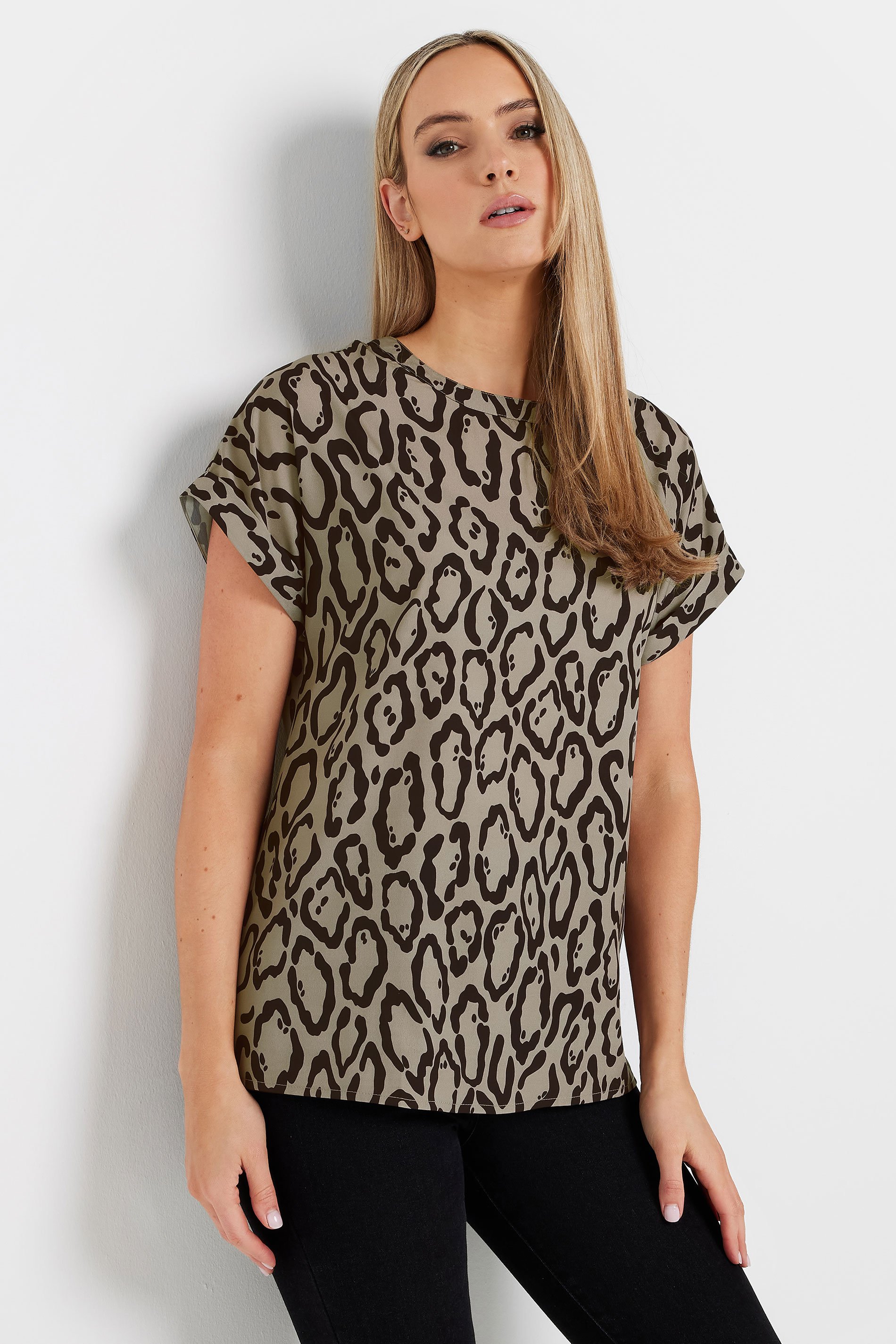 LTS Tall Women's Natural Brown Leopard Print Blouse | Long