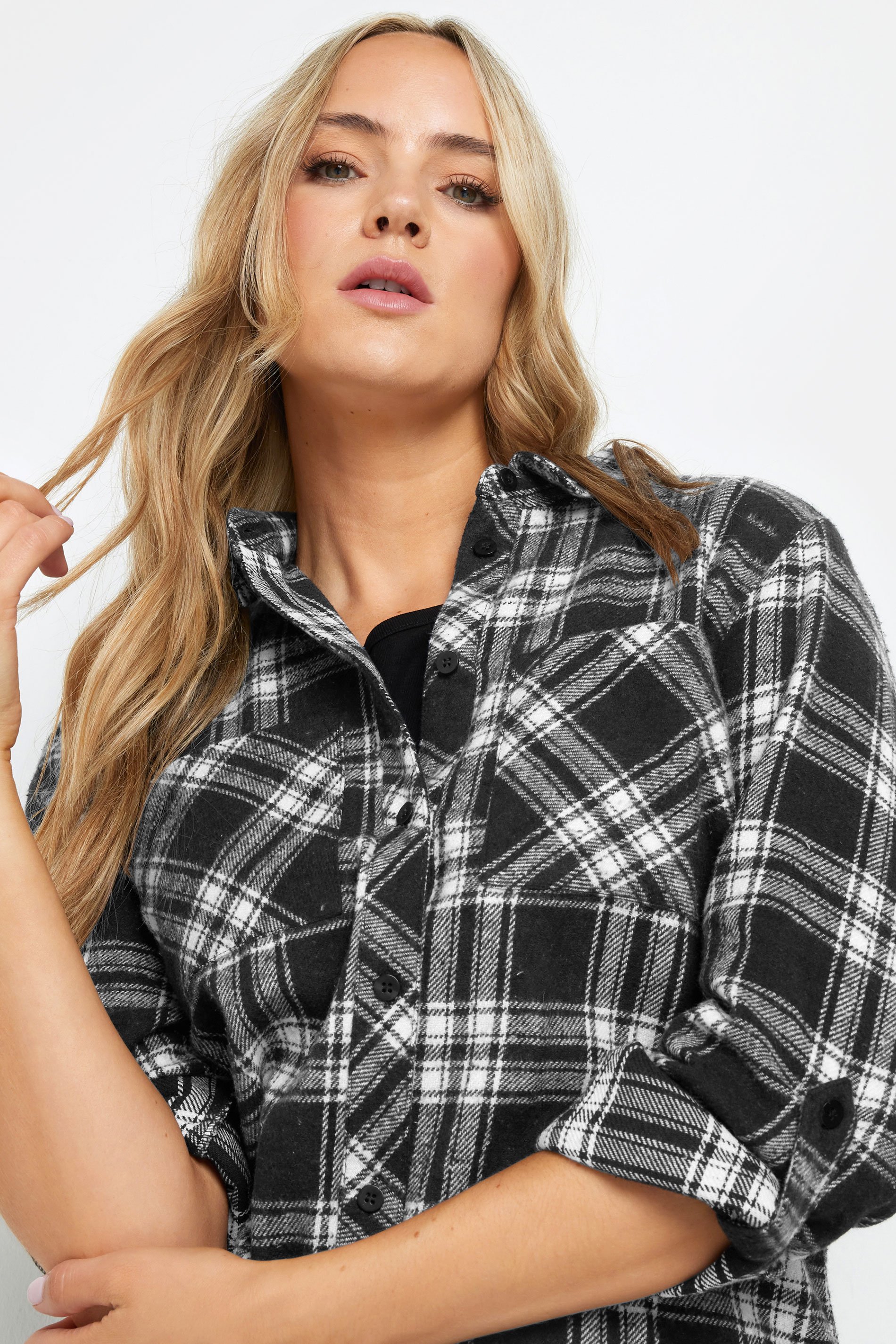 LTS Tall Black Check Rolled Sleeve Shirt | Long Tall Sally 4