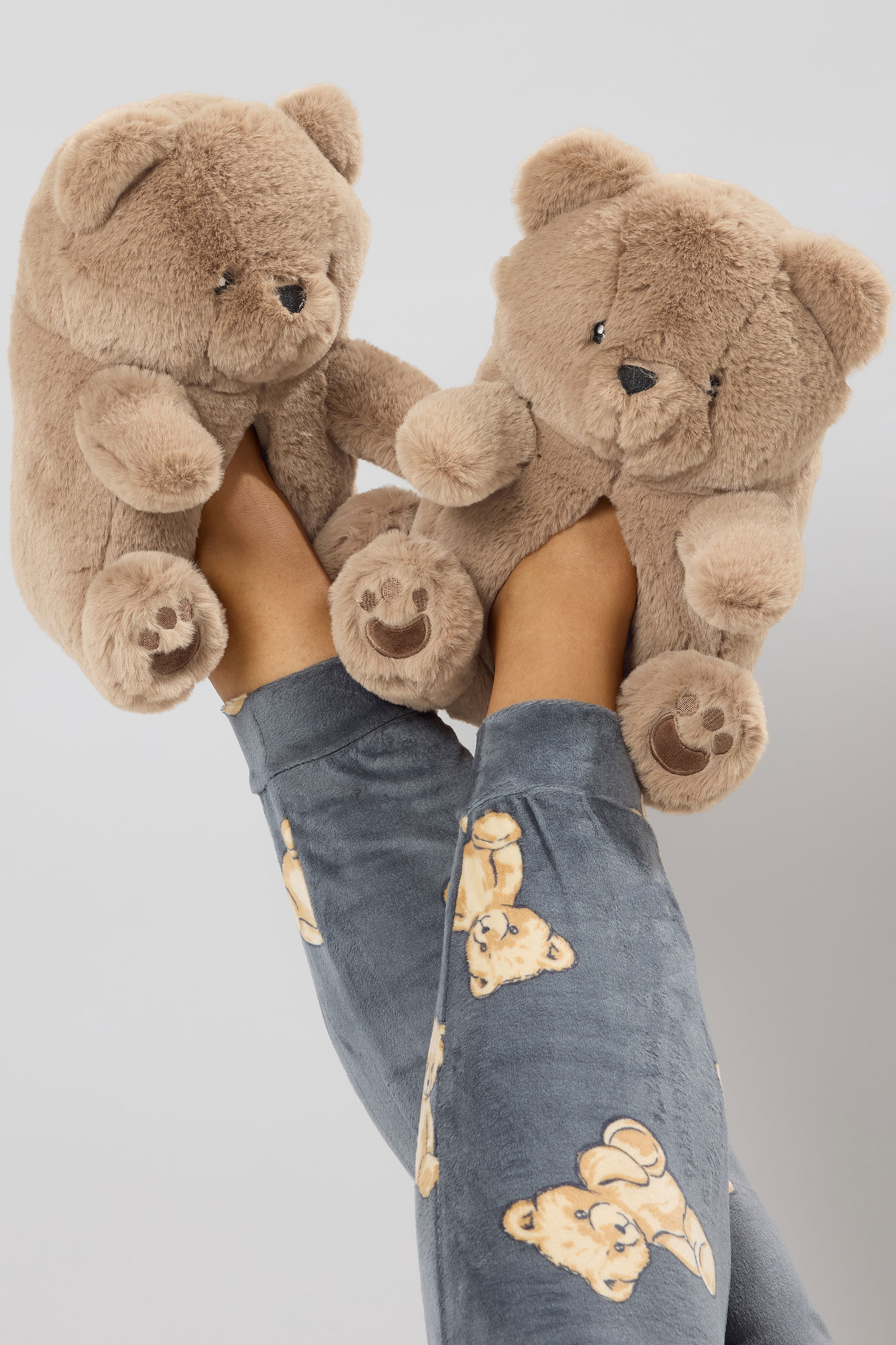 Brown Faux Fur Teddy Bear Slippers | Yours Clothing 1