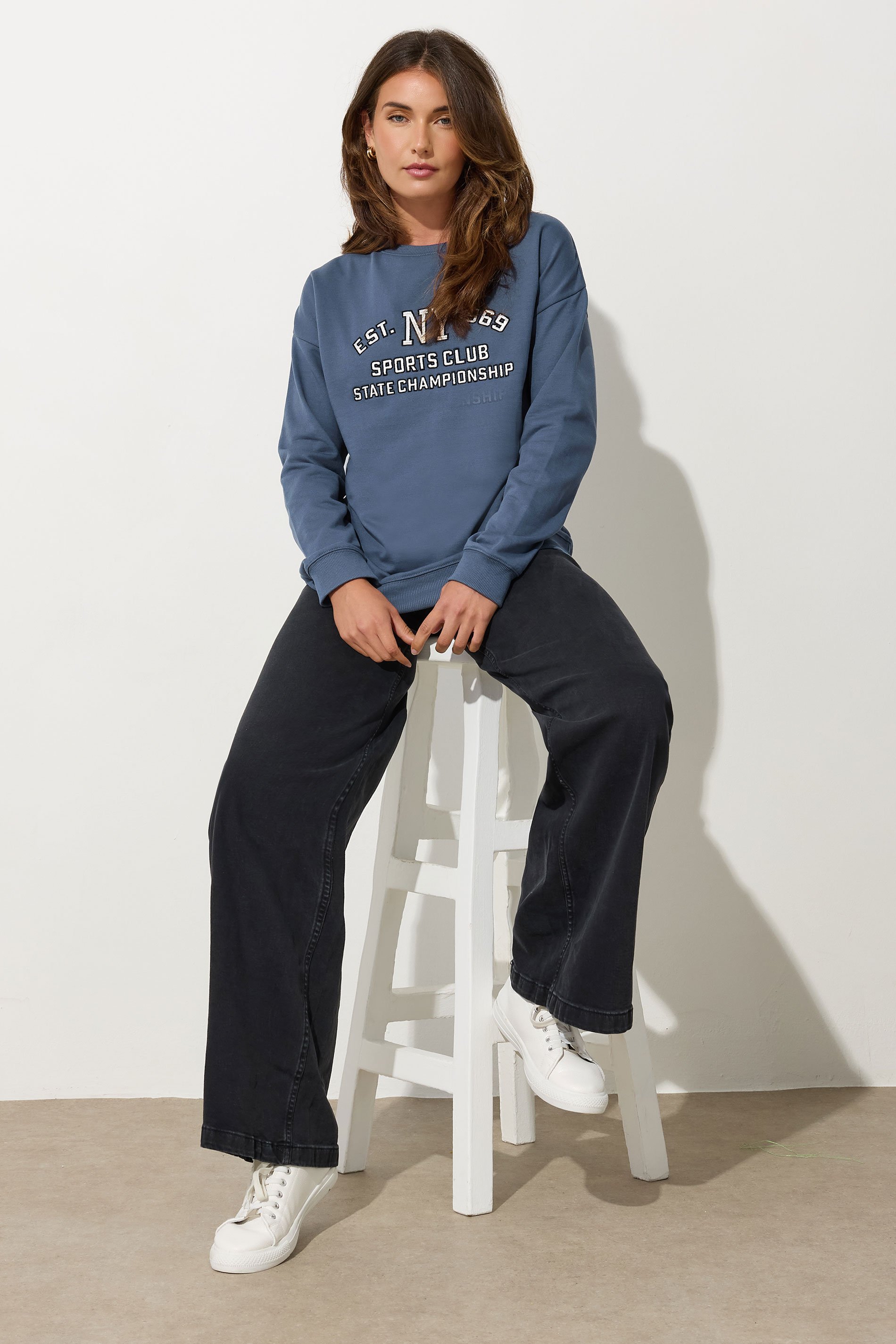 LTS Tall Blue 'NY 1969' Slogan Sweatshirt | Long Tall Sally 3