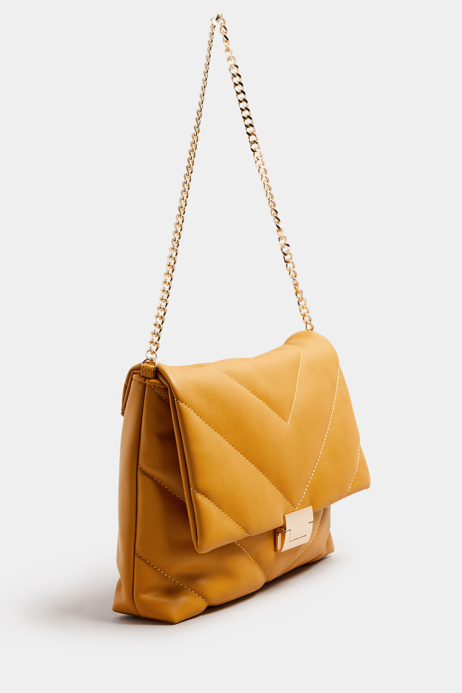 Camel Brown Faux Leather Quilted Shoulder Bag | Yours Clothing 3