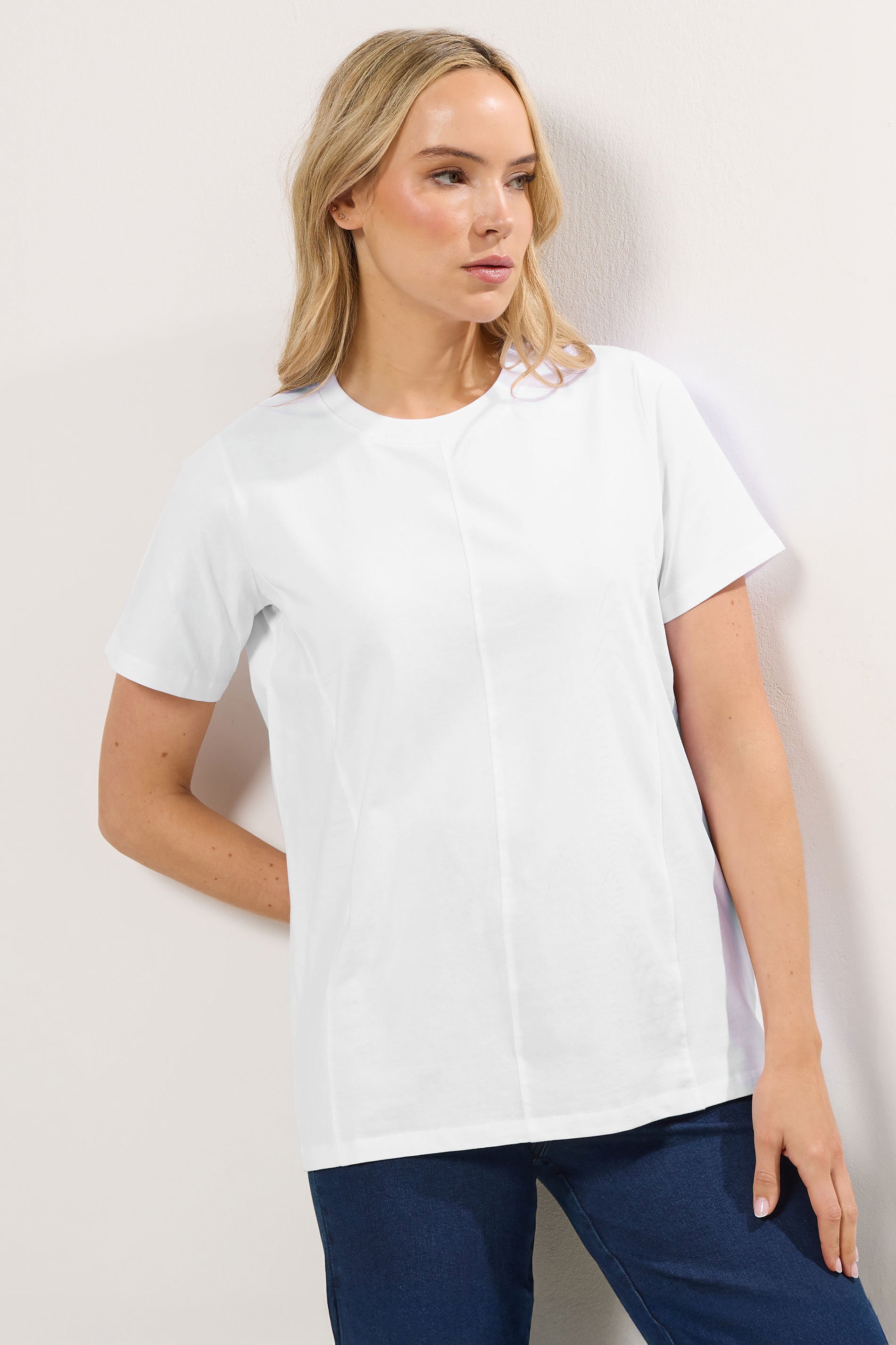 LTS Tall White Stitch Seam Panel T-Shirt | Long Tall Sally 1