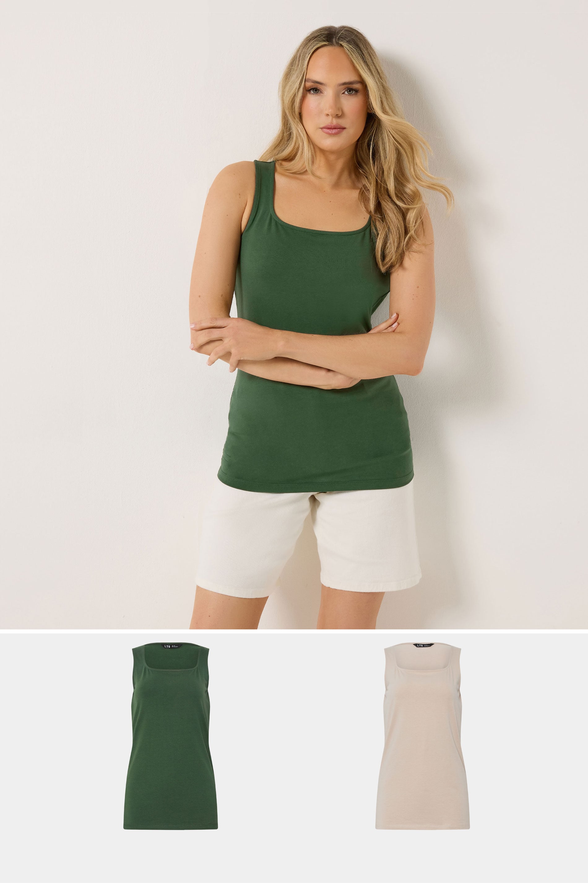 LTS Tall 2 PACK Women's Forest Green & Natural Brown Vest Tops | Long Tall Sally 3