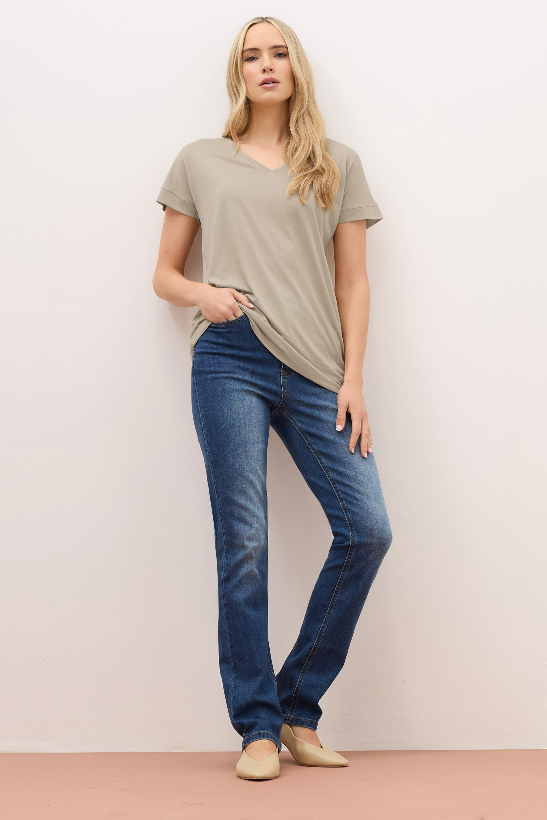LTS PREMIUM Tall 2 PACK Khaki Green & Stone Brown V-Neck Modal T-Shirts | Long Tall Sally 3