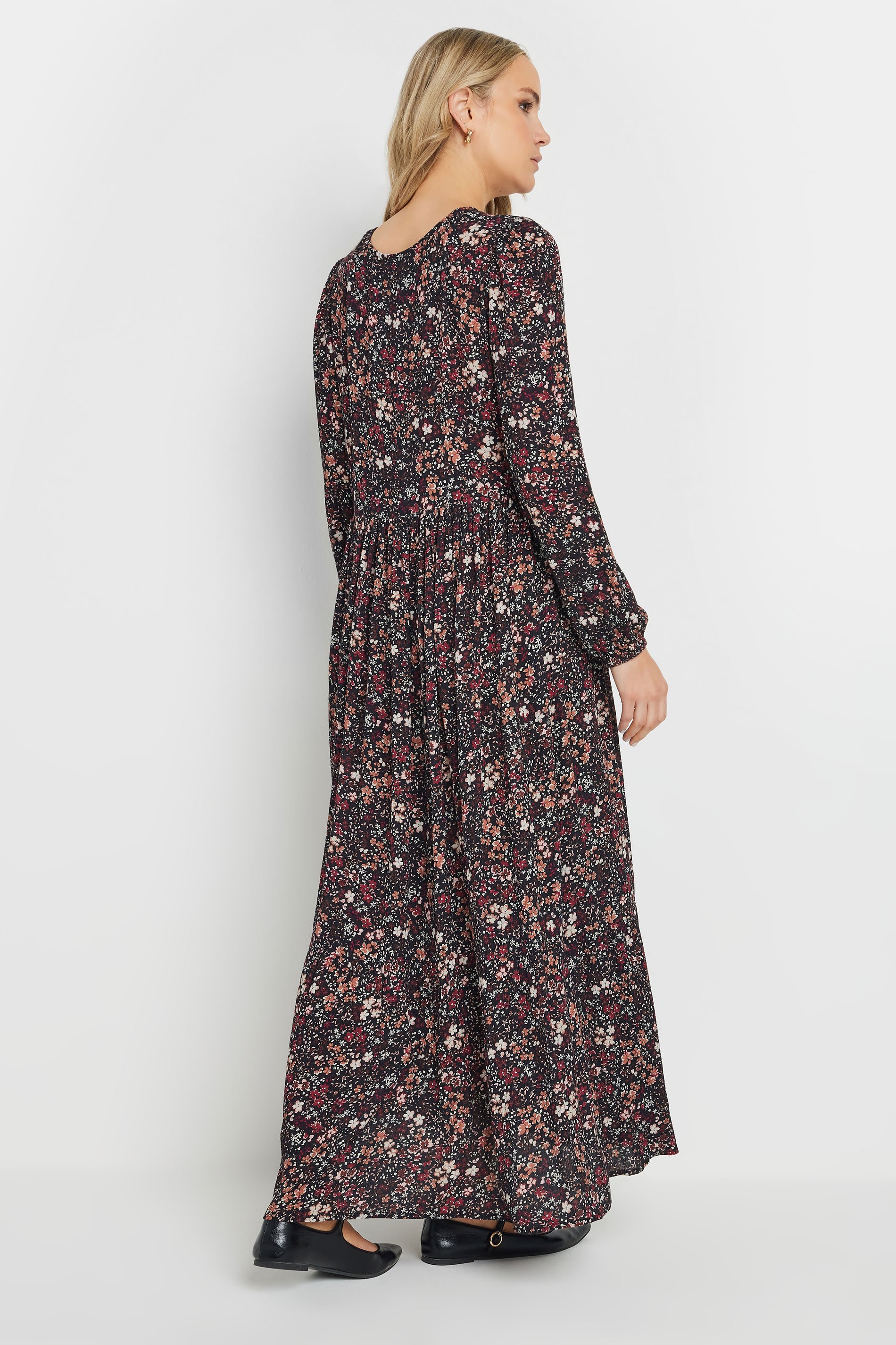 LTS Tall Black Crinkle Ditsy Floral Maxi Dress | Long Tall Sally 4