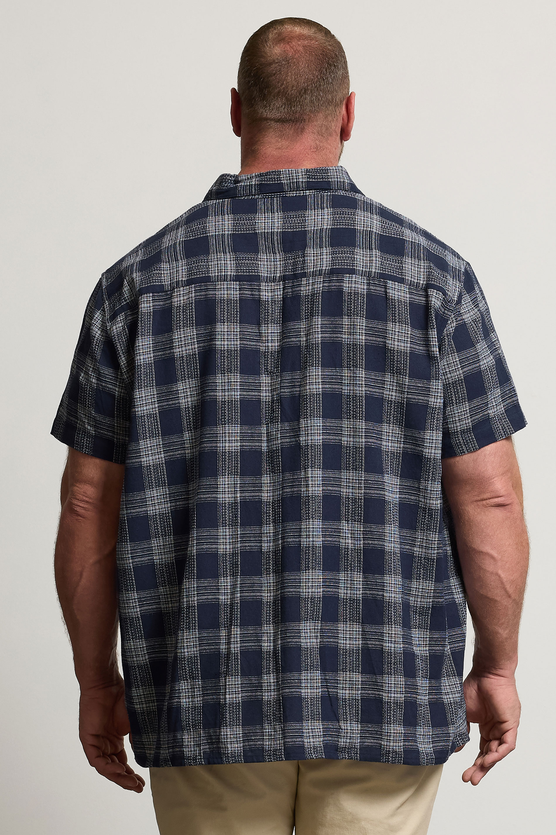 BadRhino Big & Tall Navy Blue Textured Check Print Shirt | BadRhino 4