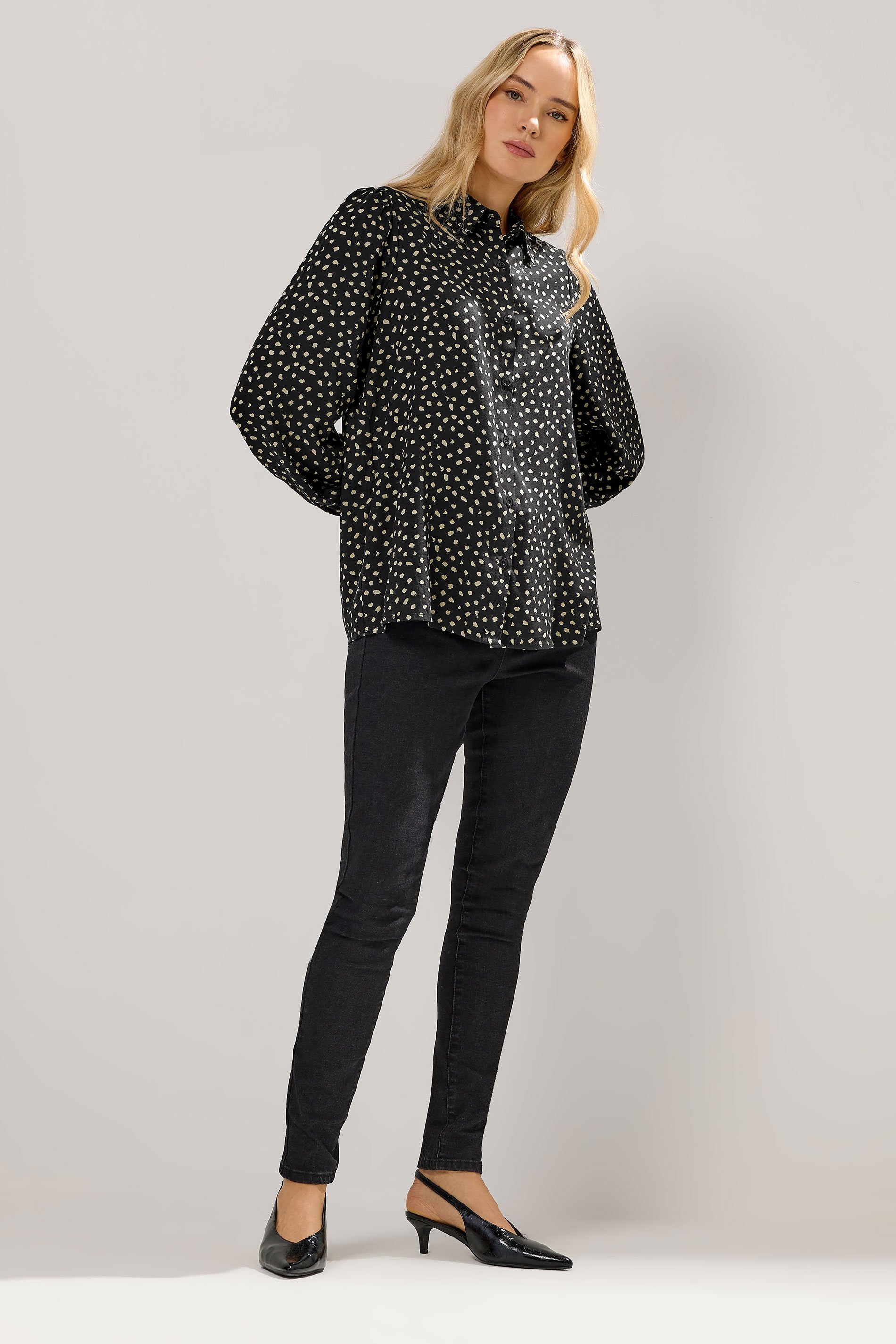 LTS Tall Black Spot Balloon Sleeve Shirt | Long Tall Sally 2