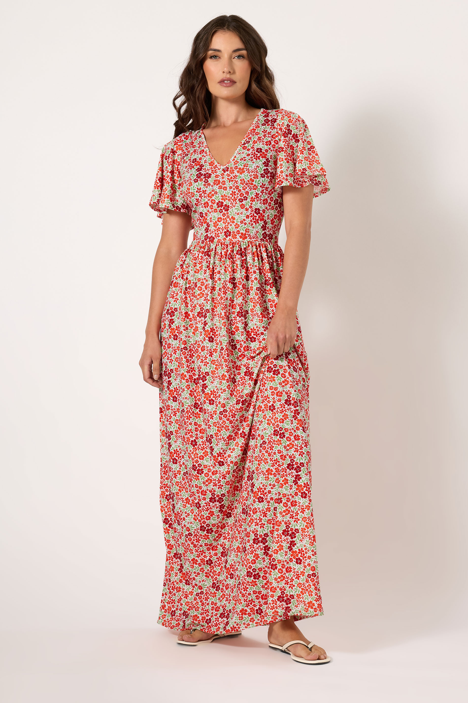 LTS Tall Red Ditsy Angel Sleeve Maxi Dress | Long Tall Sally 1