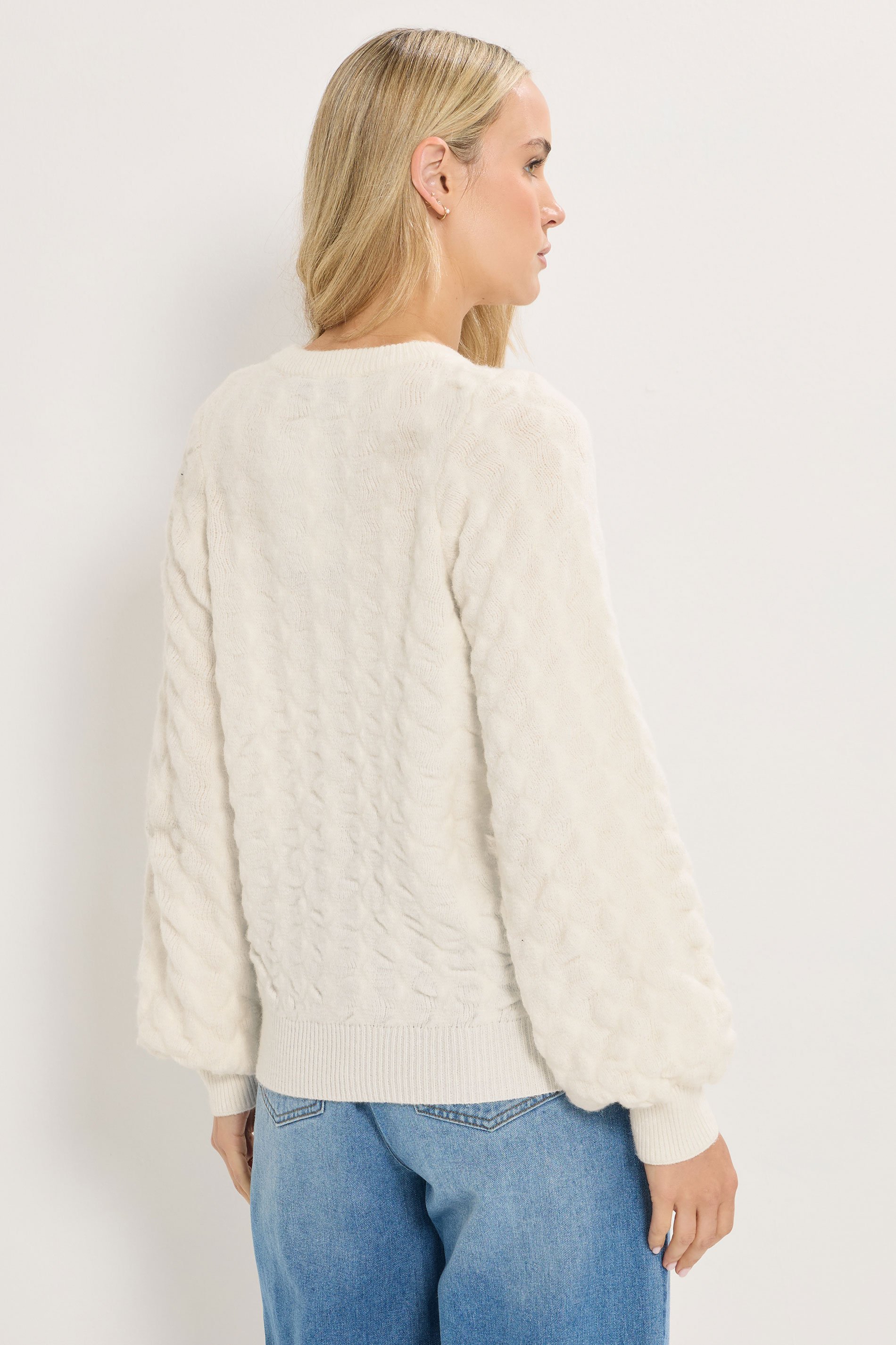 LTS Tall Ivory White Knitted Textured Button Cardigan | Long Tall Sally 5