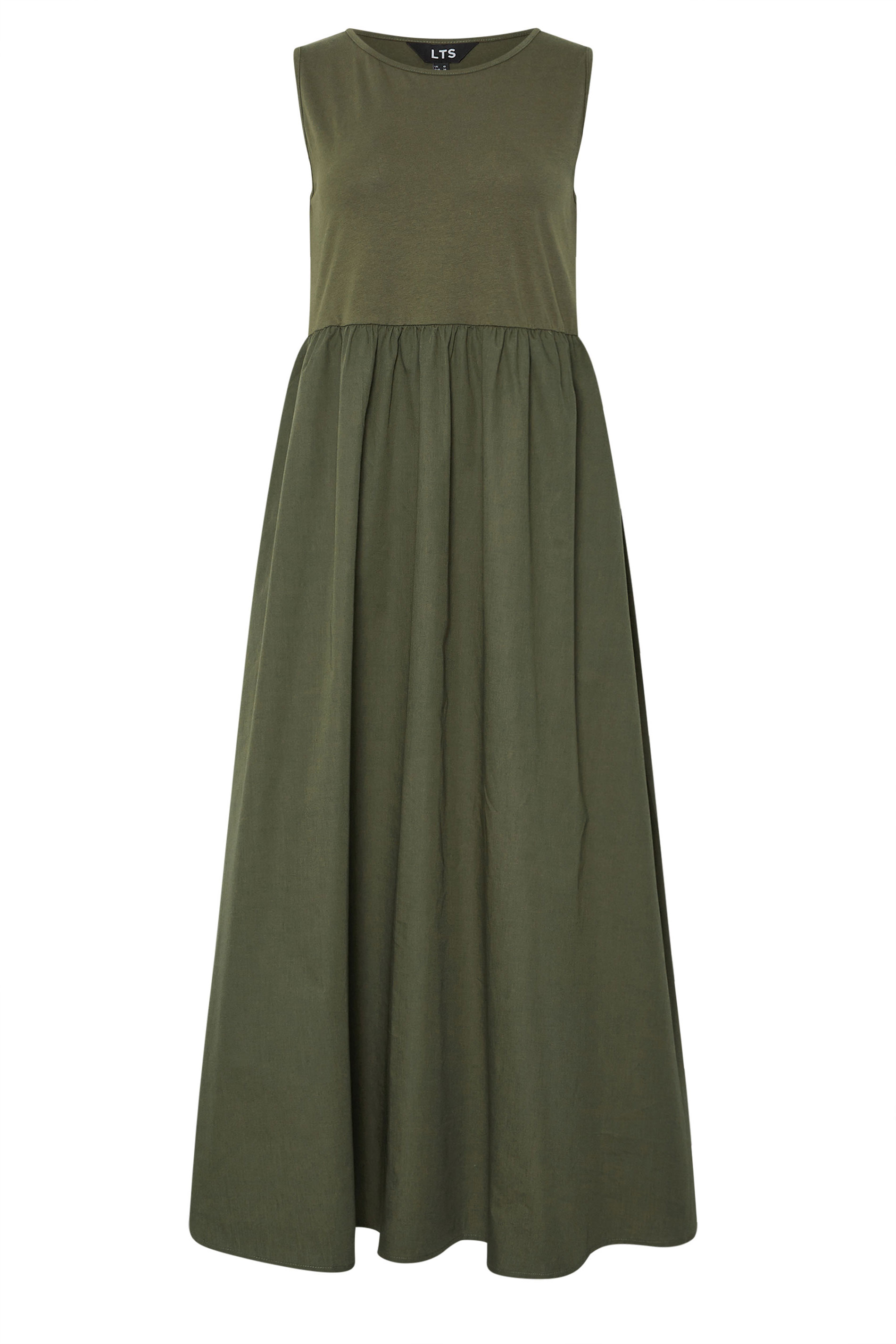 LTS Tall Khaki Green Jersey & Woven Mix Fabric Midi Dress | Long Tall Sally 8
