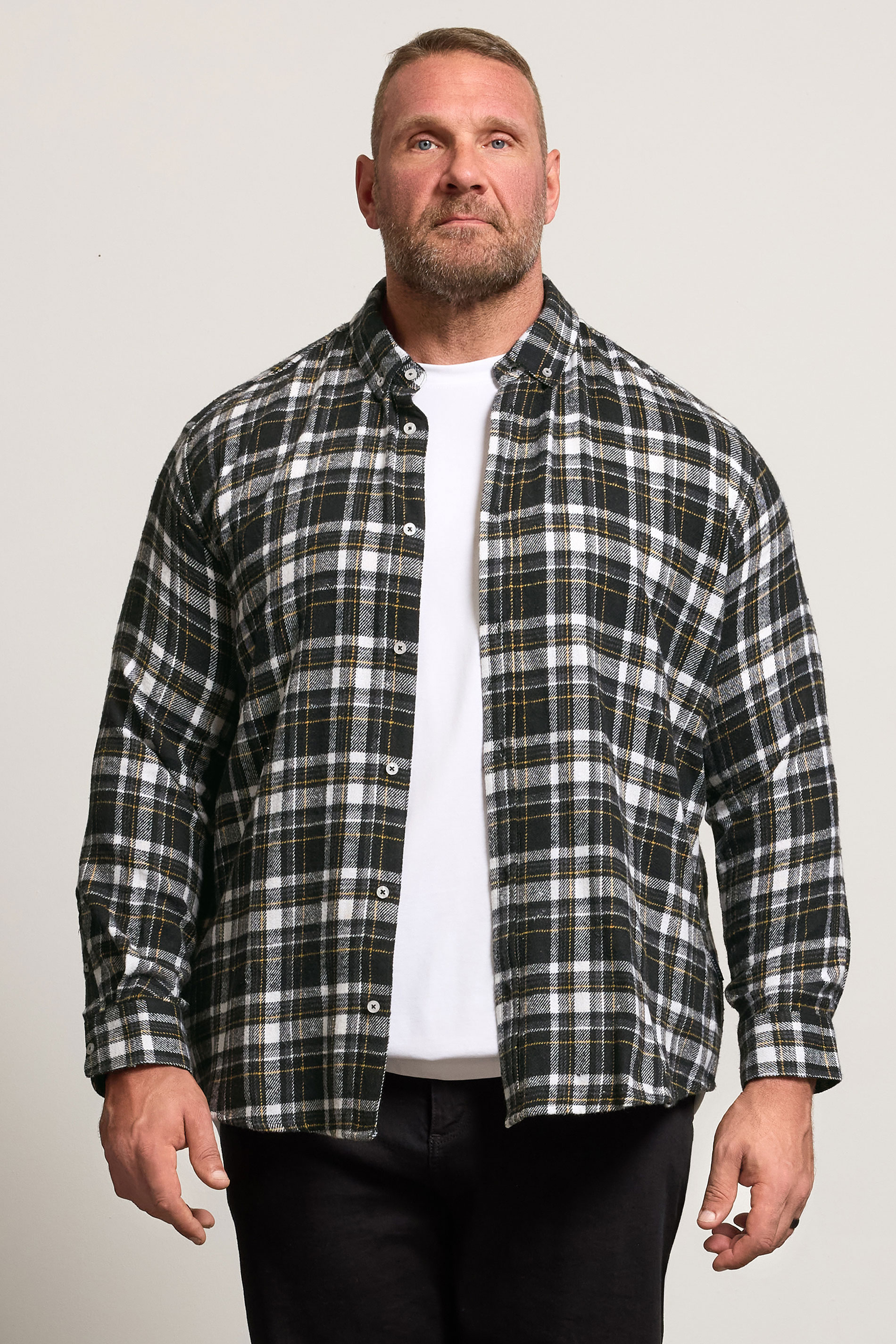 BadRhino Big & Tall Black & Yellow Brushed Checked Shirt | BadRhino 2