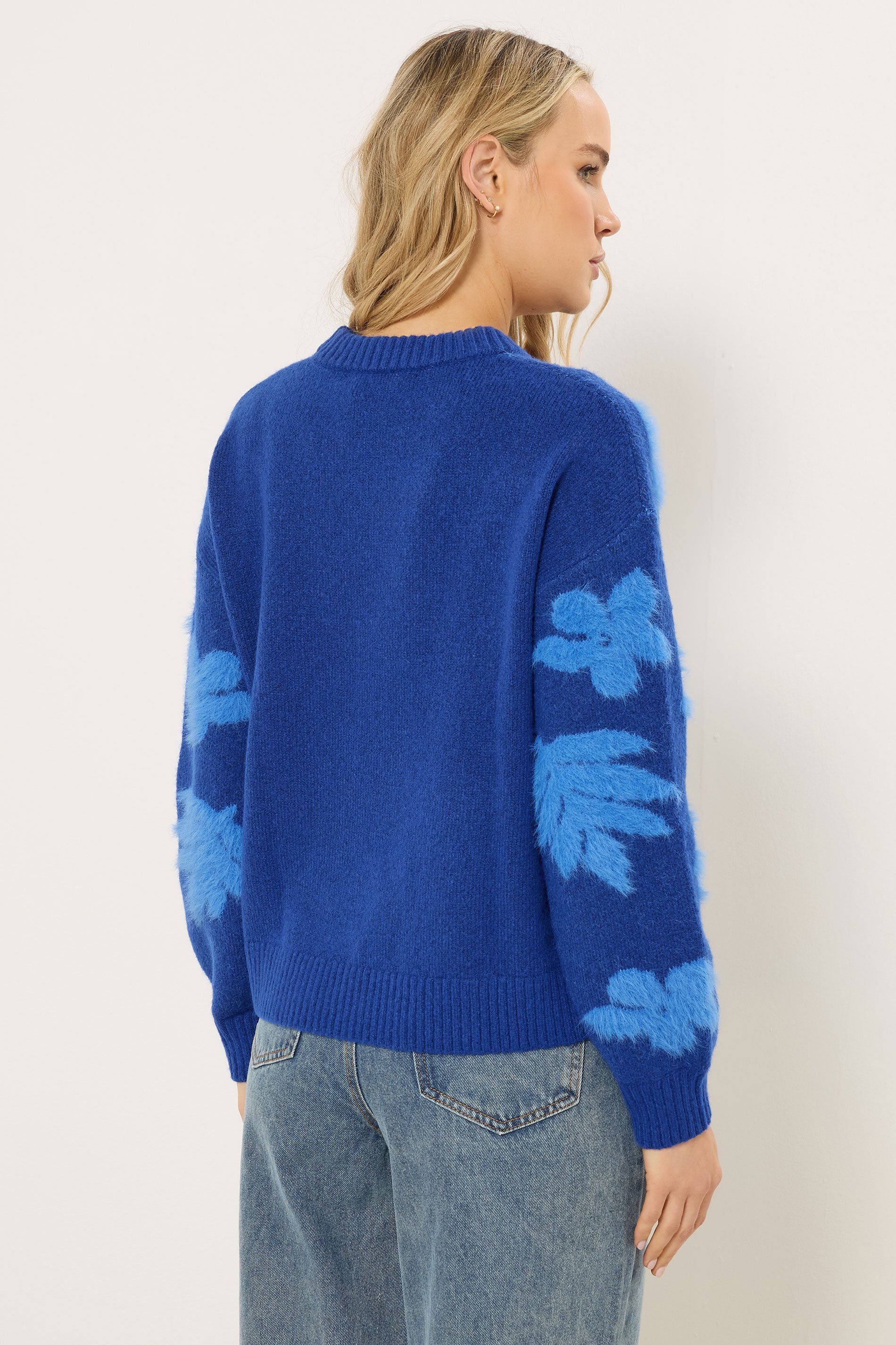 LTS Tall Blue Floral Fluffy Knit Jumper | Long Tall Sally 4
