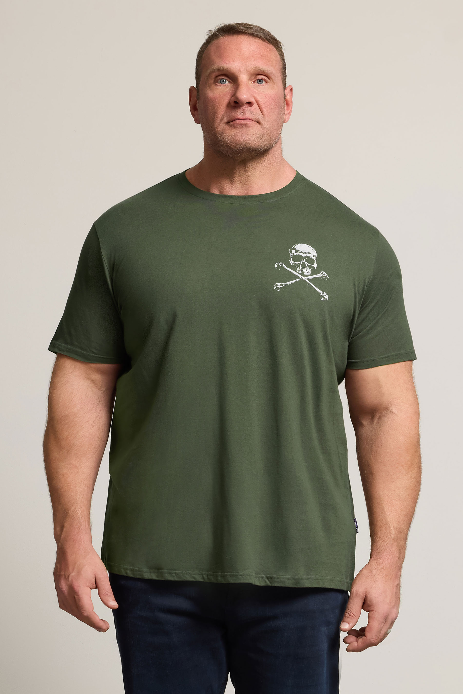  BadRhino Big & Tall Khaki Green Skull & Crossbones Graphic T-Shirt | BadRhino 1