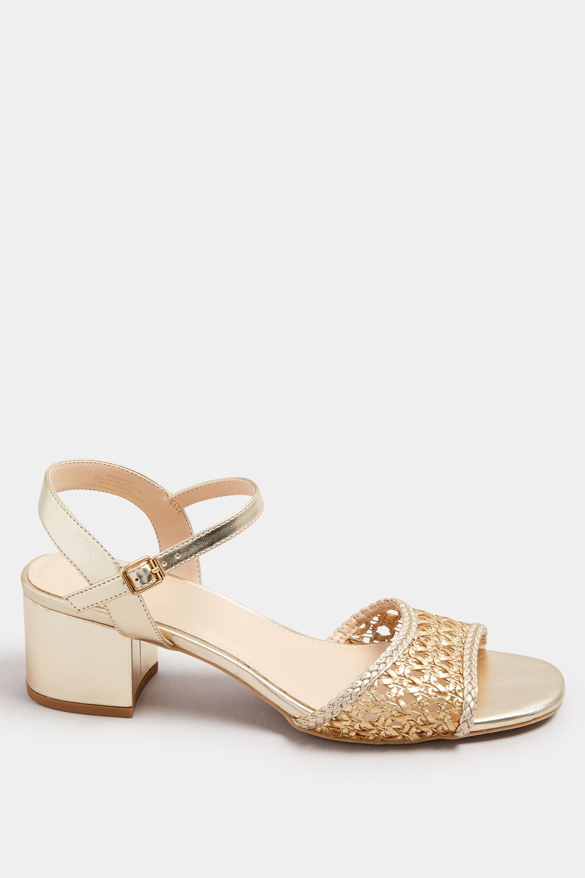 LTS Gold Woven Strap Open Toe Block Heel In Standard Fit | Long Tall Sally 3