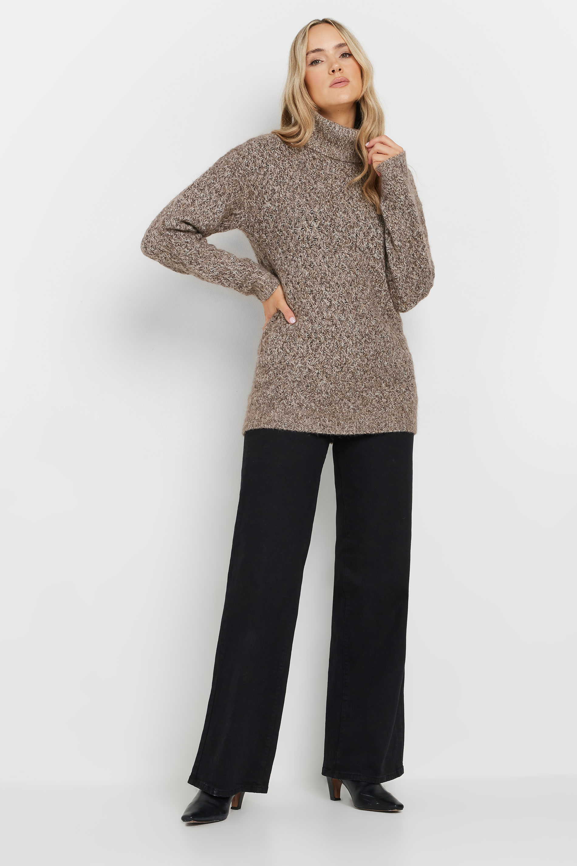 LTS PREMIUM Tall Beige Brown Chunky Roll Neck Jumper | Long Tall Sally 2