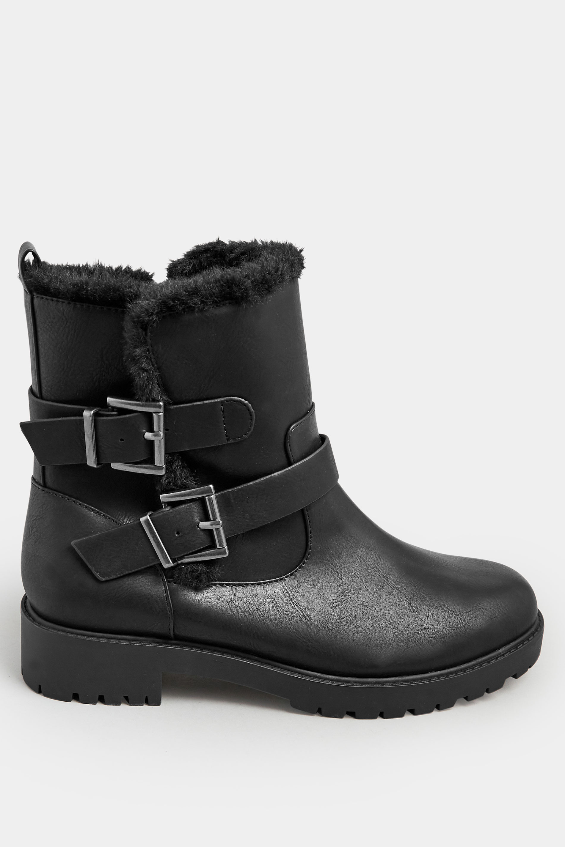 Black Faux Fur Lined Biker Boot In Wide E Fit & Extra Wide EEE Fit | Yours Clothing 3