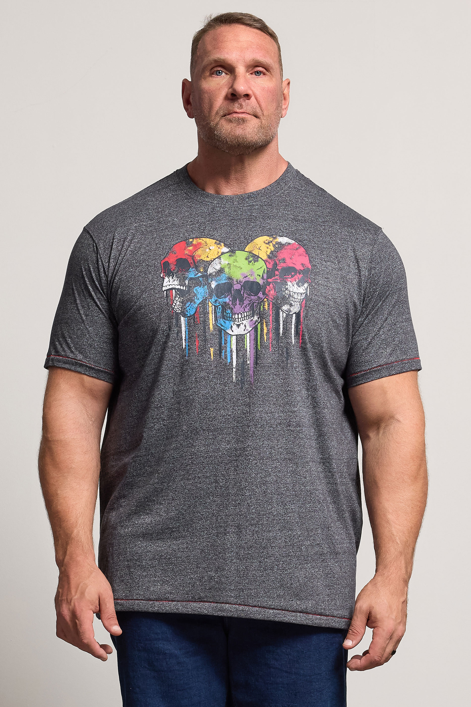 D555 Big & Tall Burgundy Grey Skull Drip Graphic Print T-Shirt | BadRhino 1